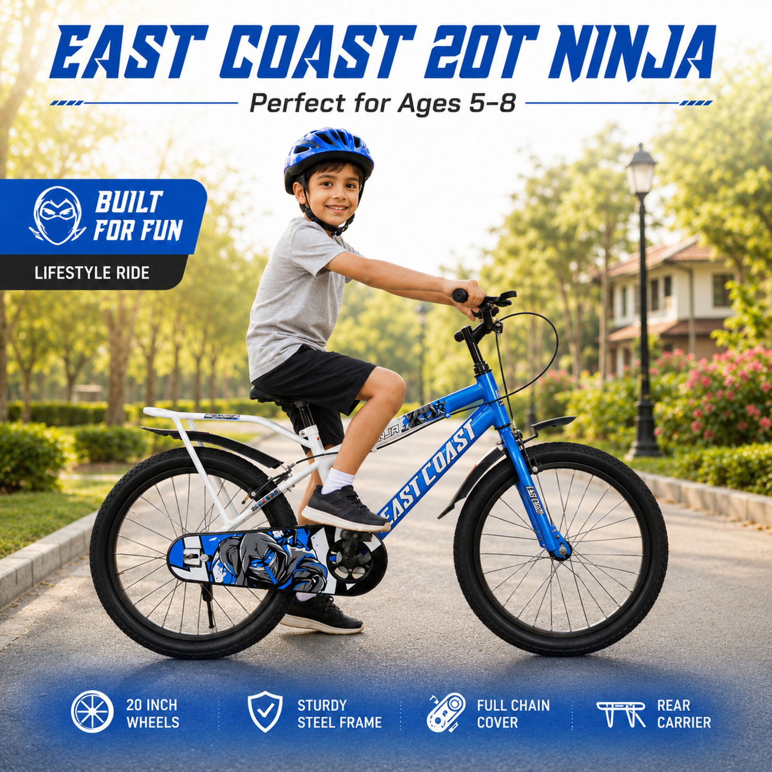 Image of EAST COAST Ninja 20T Kids Cycle for Boys & Girls, Age 5-8 Years 20 T (inch) BMX Cycle