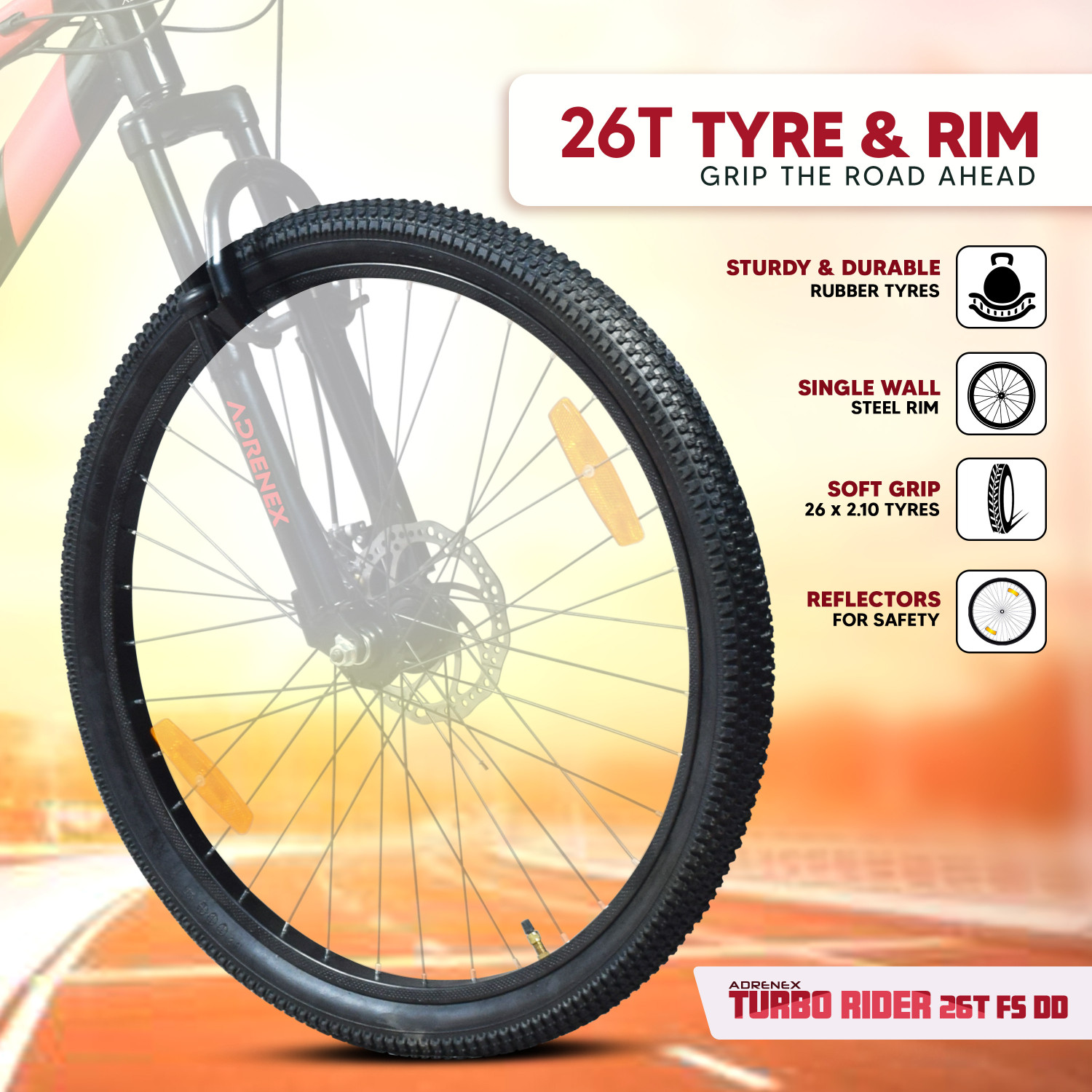Image of Adrenex Turbo Rider 26T 7 Speed Cycle with Dual Disc Brakes, MTB Bike for Boys & Adults 26 T (inch) Mountain Cycle