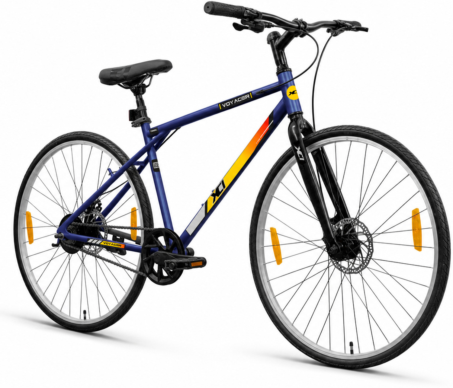 Image of XCi Voyager 700C Single Speed Hybrid /City Cycle with Dual Disc Brakes Blue 700C T (inch) Hybrid Cycle /City Bike