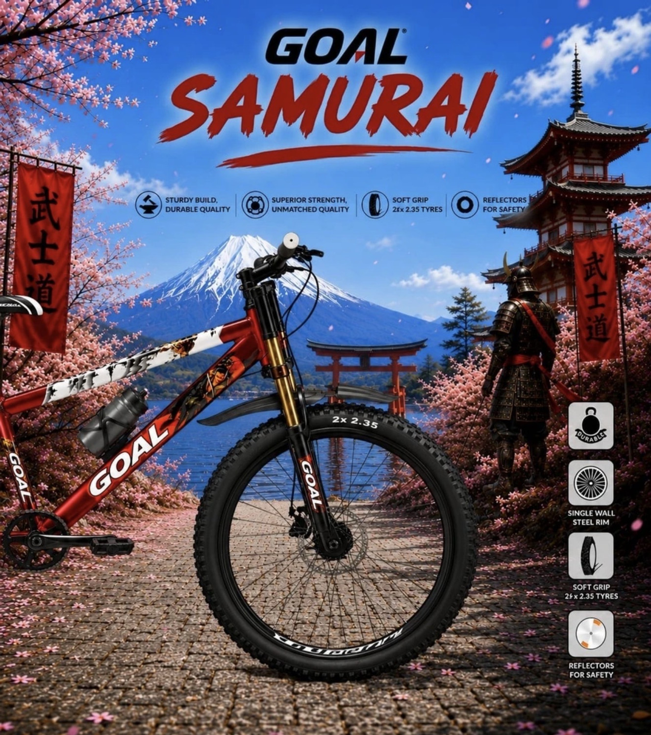 Image of GOAL BLUE SAMURAI||DOUBLE CROWN||SINGLE SPEED||PREMIUM QUALITY 26 T (inch) Mountain Cycle