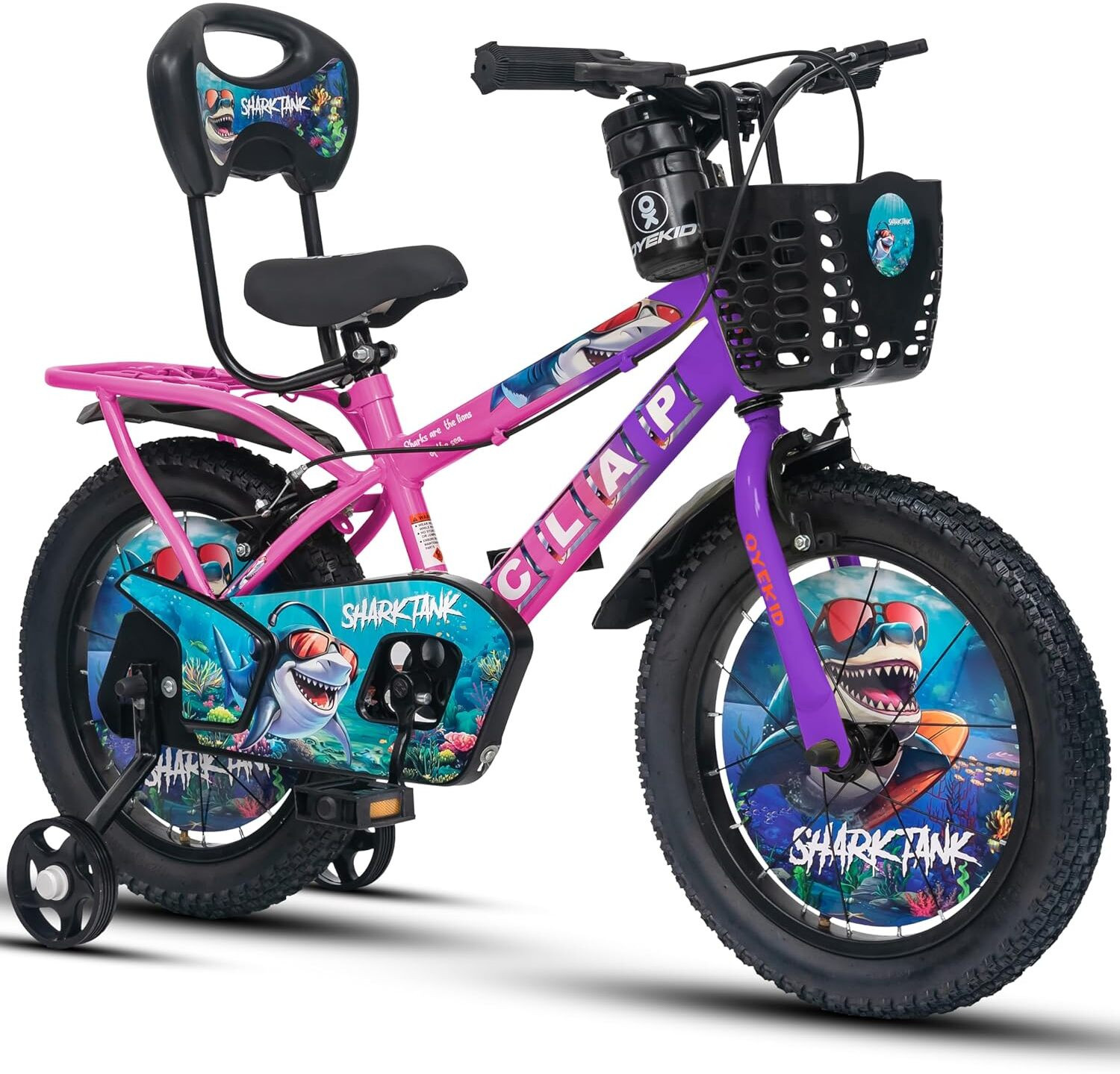 Image of Oyekid Shark Tank 16T Kids Bicycle with Basket, Carrier, Soft Seat & Chain Cover 16 T (inch) Recreation Cycle