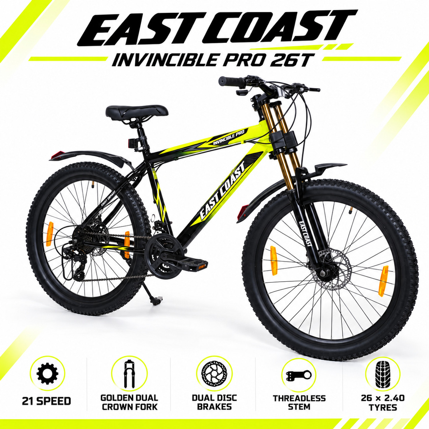 Image of EAST COAST INVINCIBLE PRO 26T cycle for men 21 Speed Geared cycle 26 T (inch) Mountain Cycle