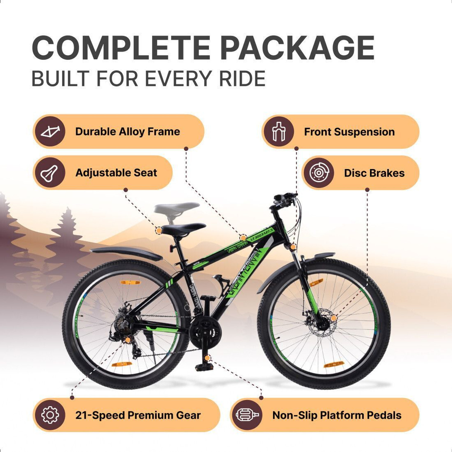 Image of Urban Terrain UT3003A27.5 Alloy MTB Cycles Shimano Geared for Men with Dual Disc Brake 27.5 T (inch) Road Cycle