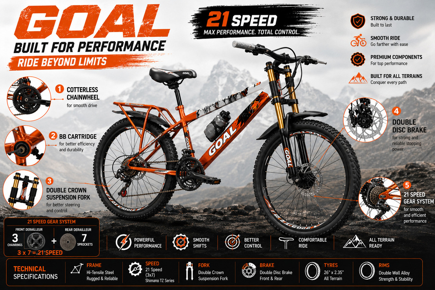 Image of GOAL SAMURAI|| DOUBLE CROWN FORK|| DOUBLE DISC 26 T (inch) Mountain Cycle