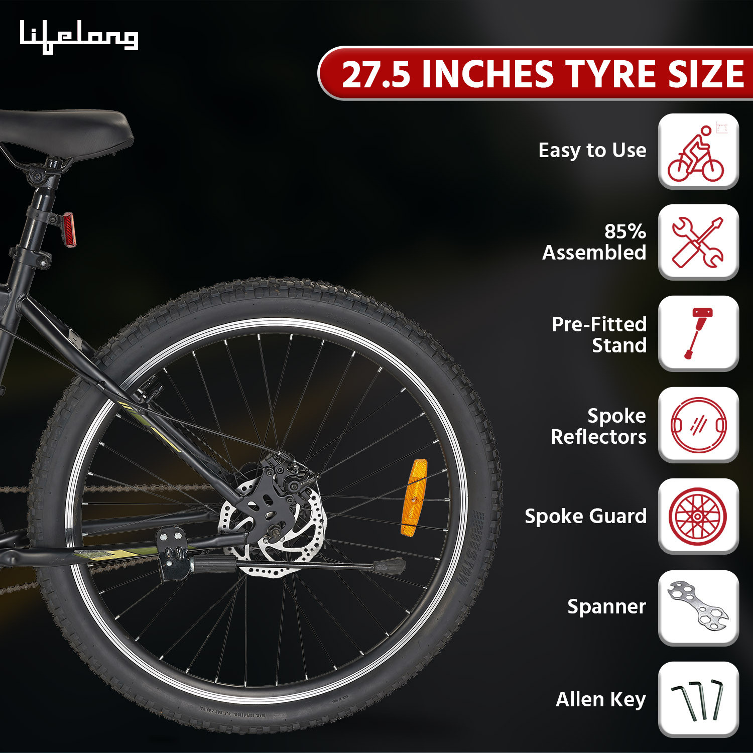 Image of Lifelong Falcon 27.5 T with Disc Brake and Suspension, Matte Black 27.5 T (inch) Road Cycle