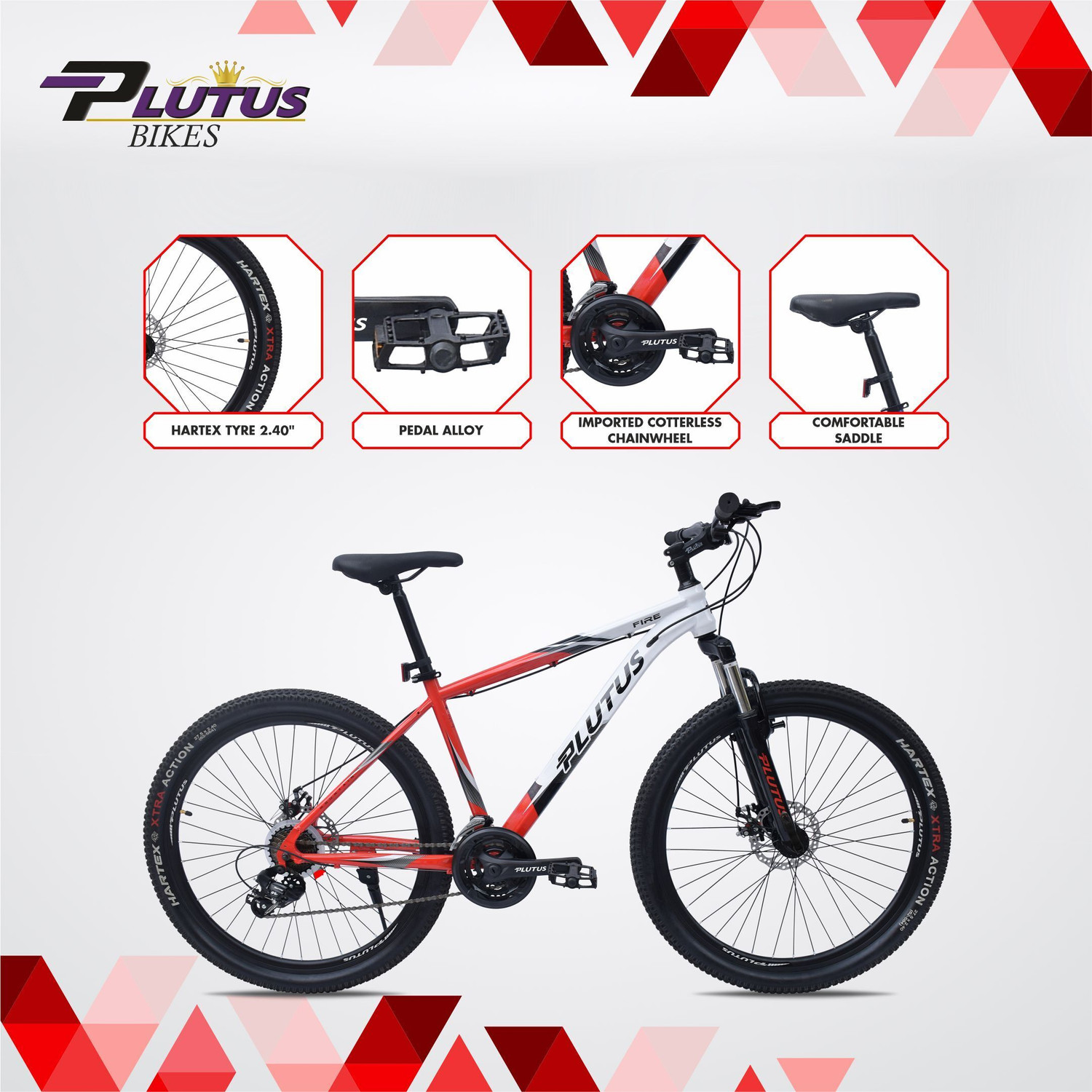 Image of PLUTUS Fire MTB Cycle Age 12+ with Dual Disc Brake, Multi Speed 26 T Mountain Cycle 26 T (inch) Mountain Cycle