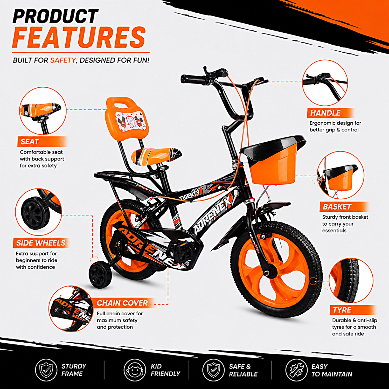 Image of Adrenex 14T PREMIUM BICYCLE FOR 3 TO 5 YEAR KIDS 14 T (inch) BMX Cycle