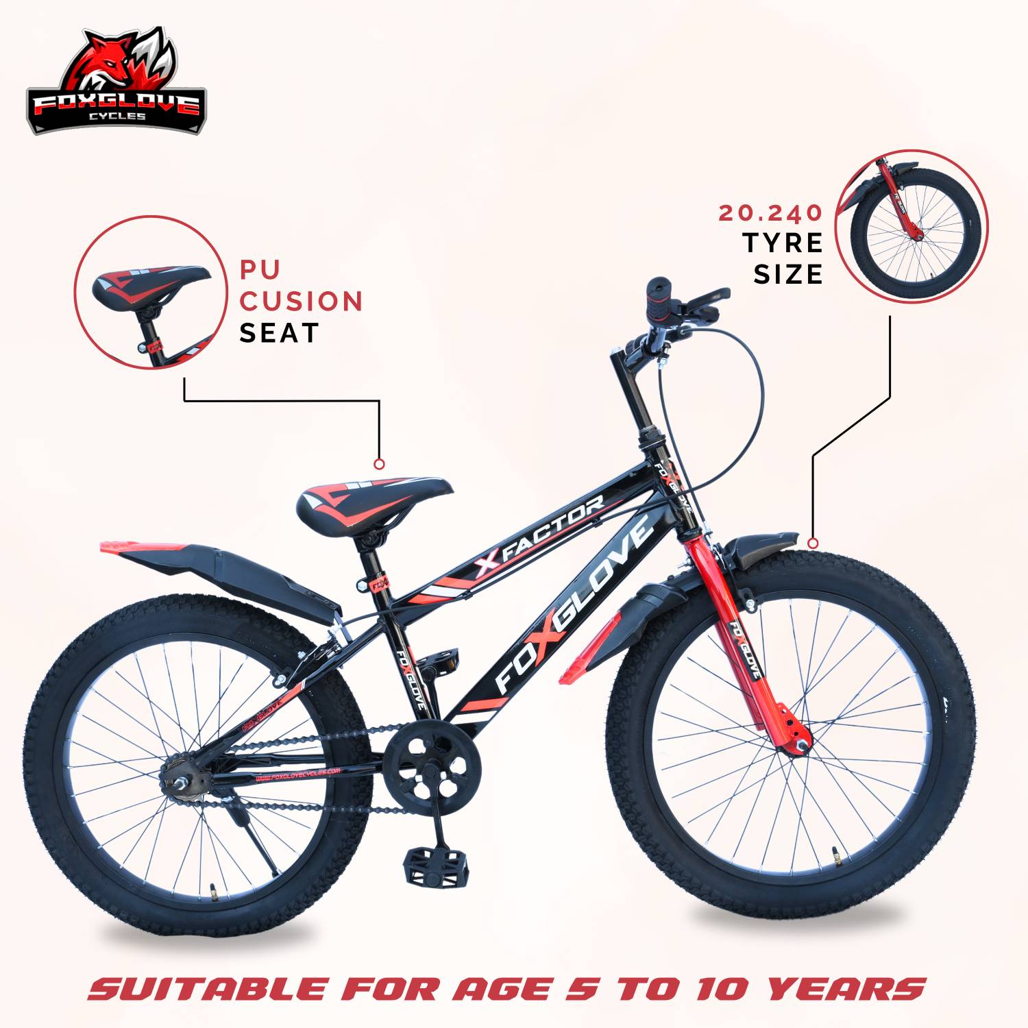 FOXGLOVE X-FACTOR SPORTY 20.240 TIRE TUBE FOR AGE 5 TO 10 YEARS 20