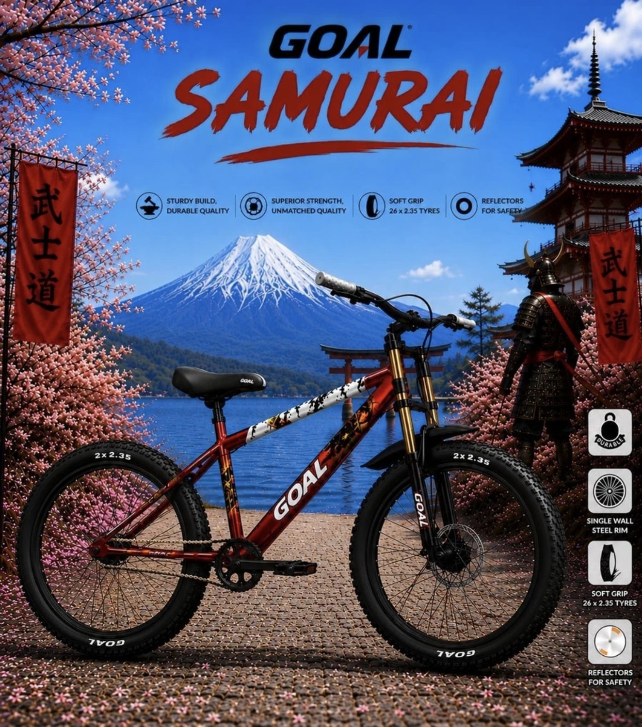Image of GOAL BLUE SAMURAI||DOUBLE CROWN||SINGLE SPEED||PREMIUM QUALITY 26 T (inch) Mountain Cycle