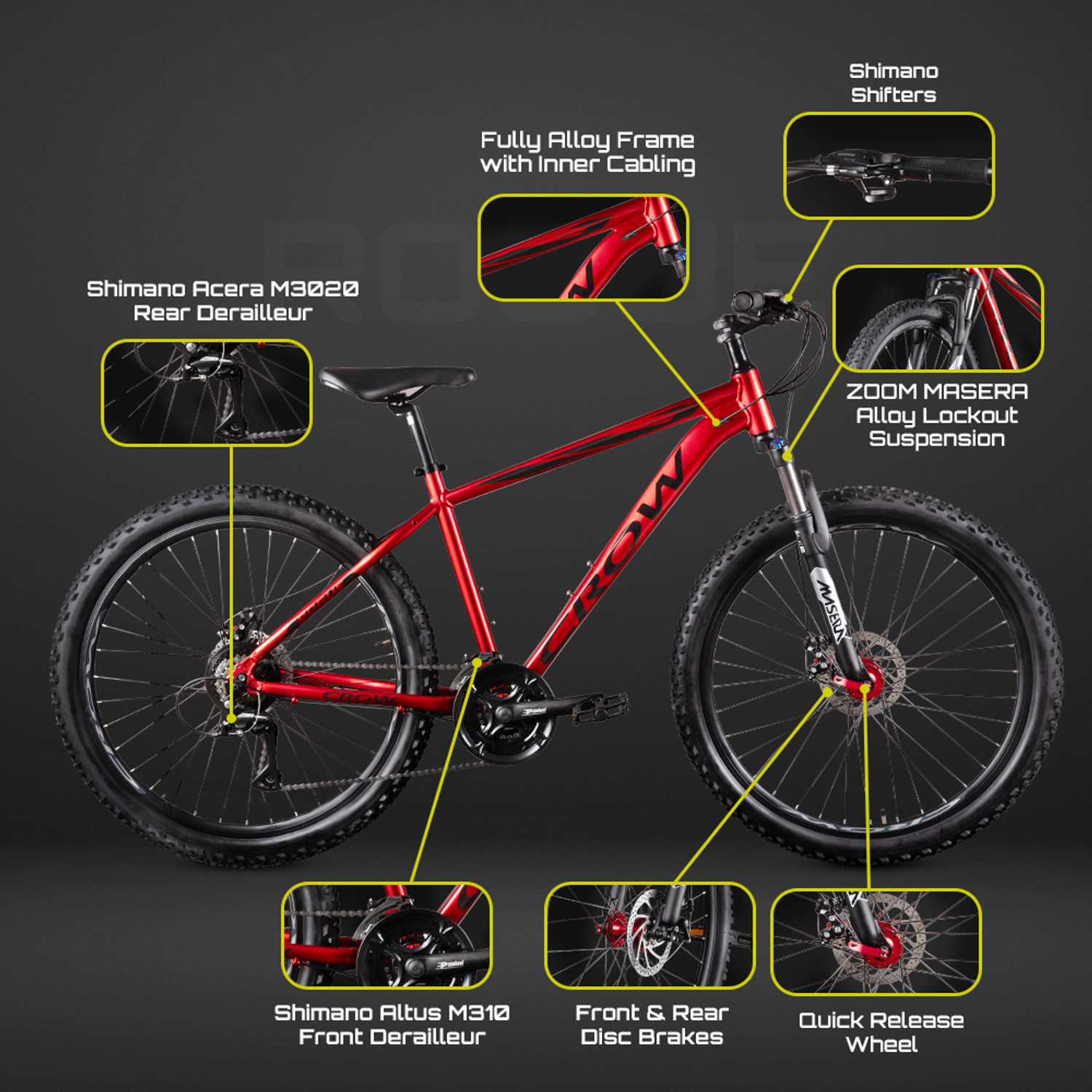 Image of Crow ROGUE PRO 21|geared|6061 ALLOY FRAME|FULLY FITTED|FRONT SUSPENSION|DUAL DISC 29 T (inch) Mountain Cycle