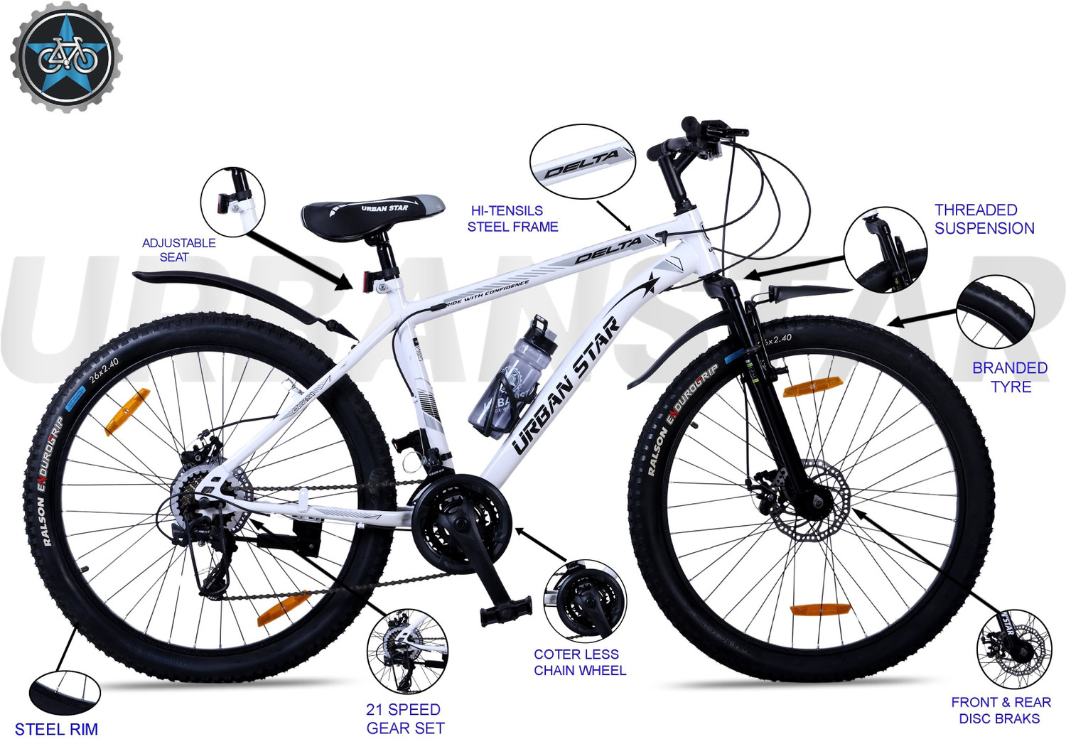 Image of Urban Star DELTA | 21 SPEED | DUAL DISC | FRONT SUSPENSION | SEMI FITTED | FOR 13+ & ADULTS 26 T (inch) Mountain Cycle