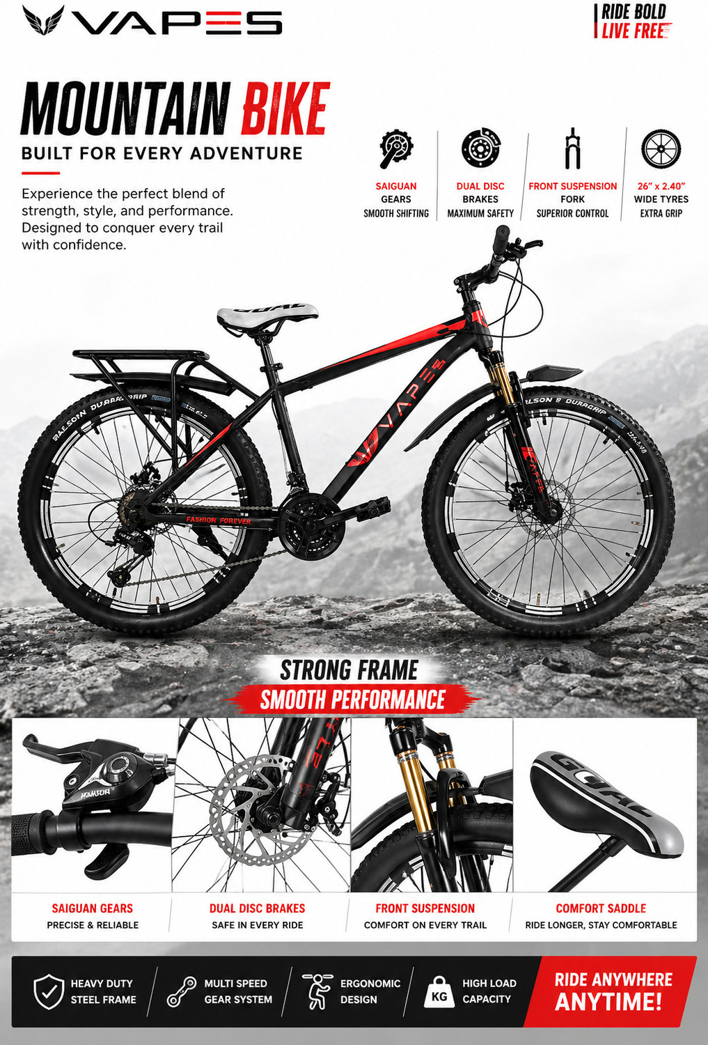 Image of GOAL Imported Frame|| Double Disc || 21 Speed || Front Suspension 26 T (inch) Mountain Cycle