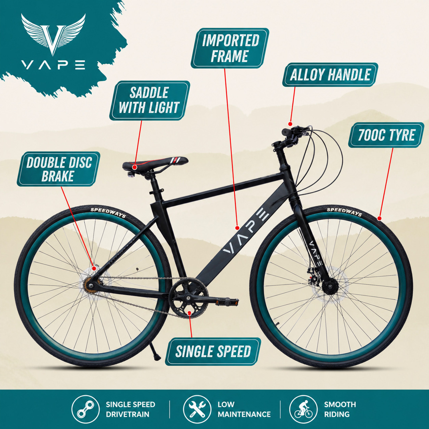 Image of GOAL 700C IMPORTED FRAME || SINGLE SPEED || DOUBLE DISC Hybrid Cycle /City Bike 700C T (inch) Hybrid Cycle /City Bike