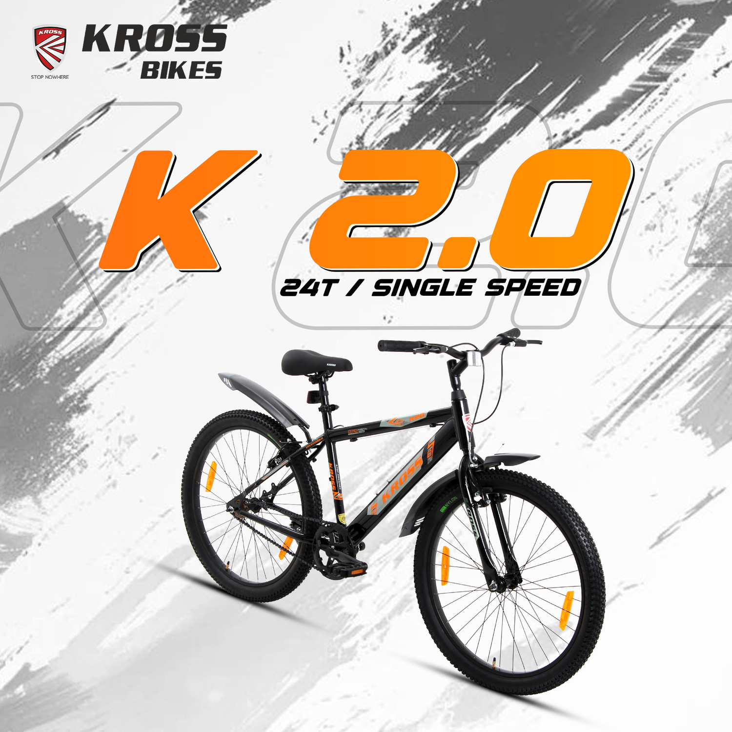 Image of Kross K 2.0 24T MTB Cycle - Black | Steel Frame | V-Brake | 24 x 2.40 Tyres 24 T (inch) Mountain Cycle