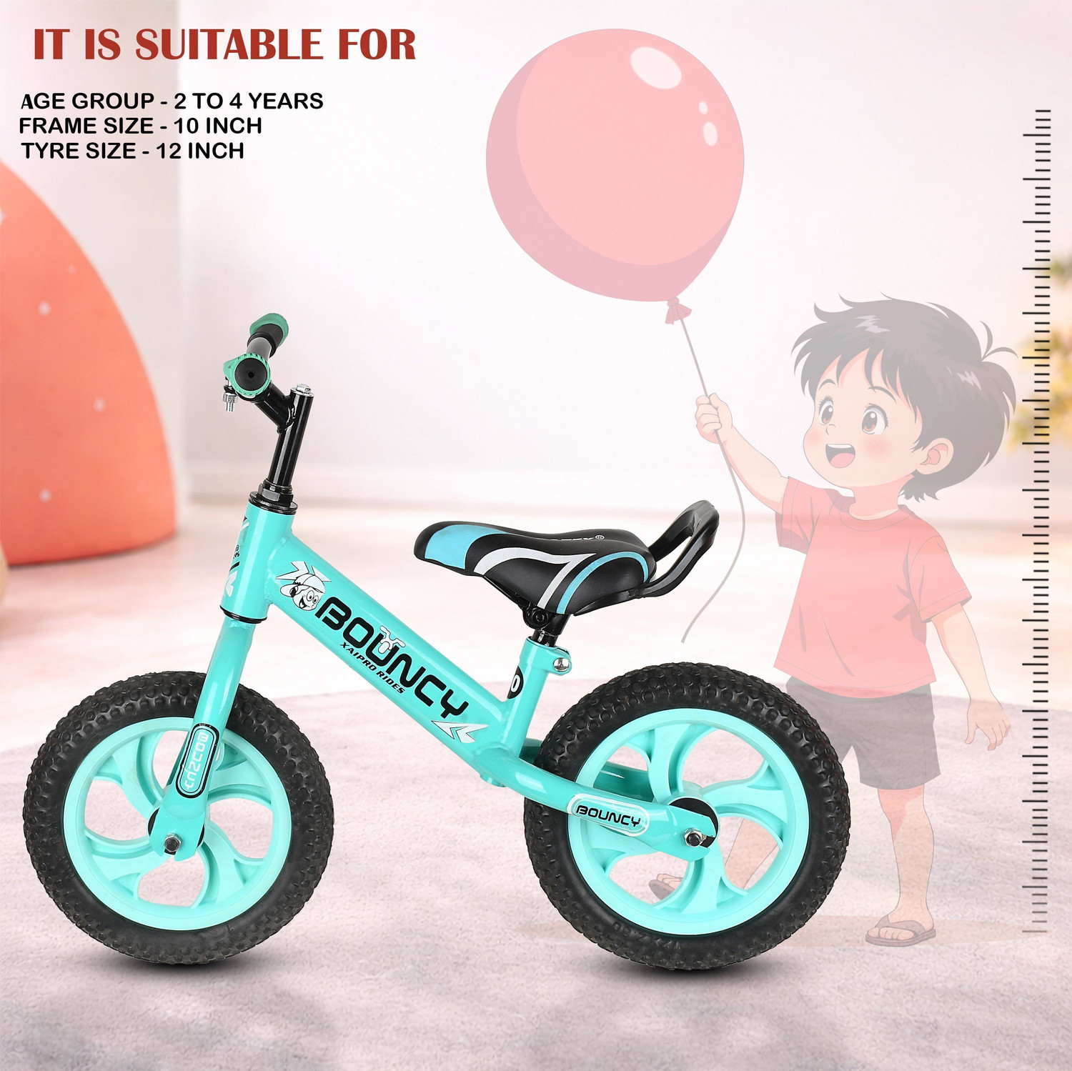 Image of Xaipro BALANCE BIKE SEAGREEN 2 TO 4 YEAR KIDS 12 T (inch) Balance Bike