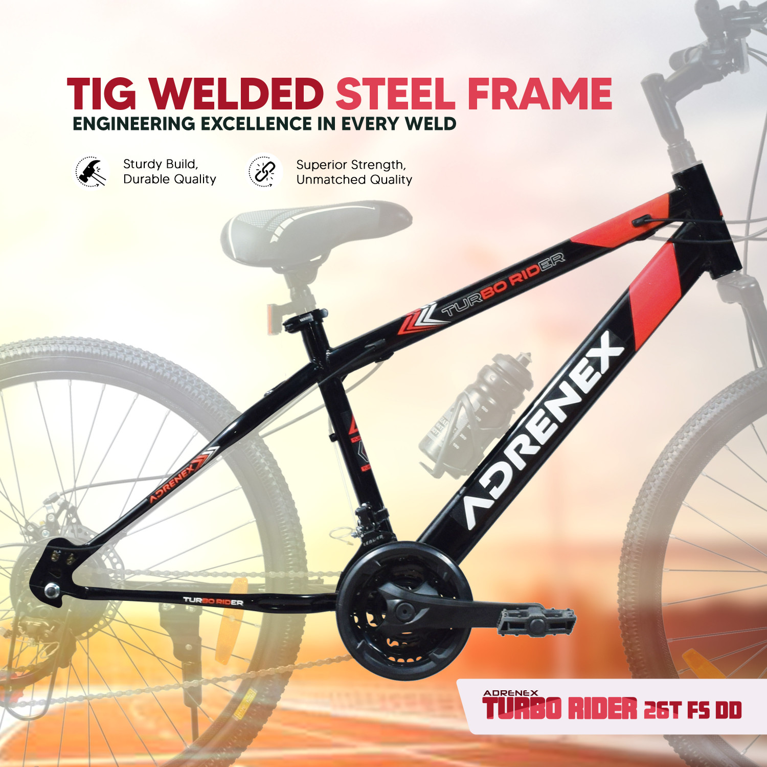 Image of Adrenex Turbo Rider 26T 7 Speed Cycle with Dual Disc Brakes, MTB Bike for Boys & Adults 26 T (inch) Mountain Cycle