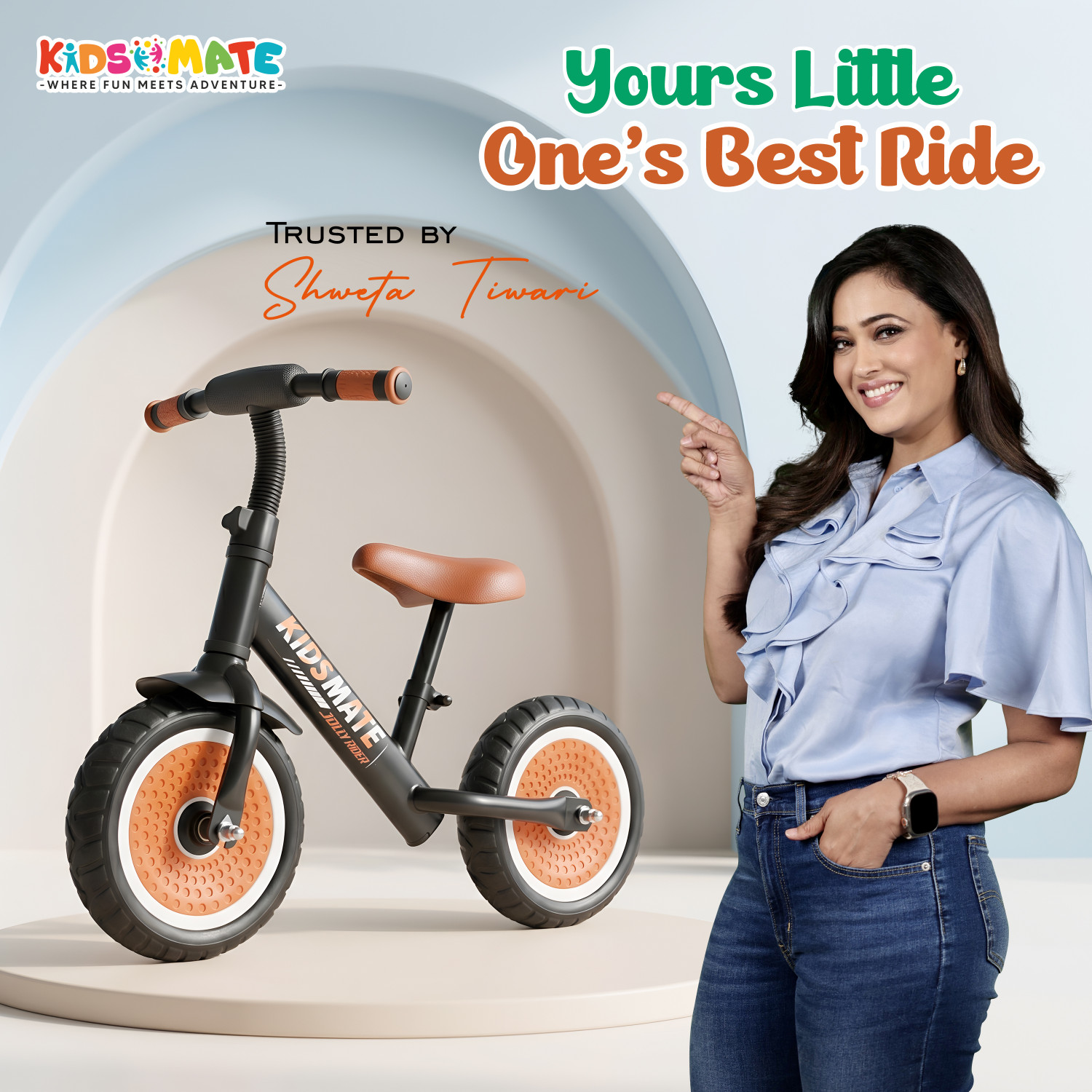 Image of Kidsmate Jolly Rider 2.0 Kids Balance Bike, Pedal-Free Kids Balance Cycle with EVA Tyres 10 T (inch) Balance Bike