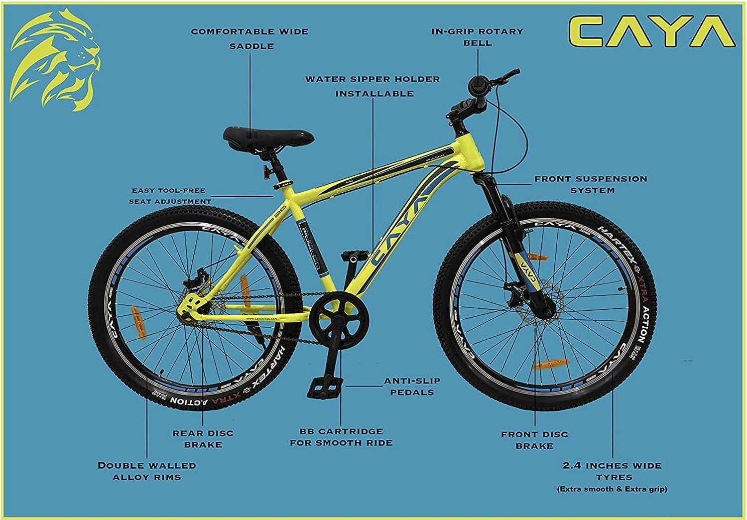 Image of CAYA Fueled 24 Royal Matte Black Dual Disc, Double Walled Alloy Rims, Front Shocker 24 T (inch) BMX Cycle