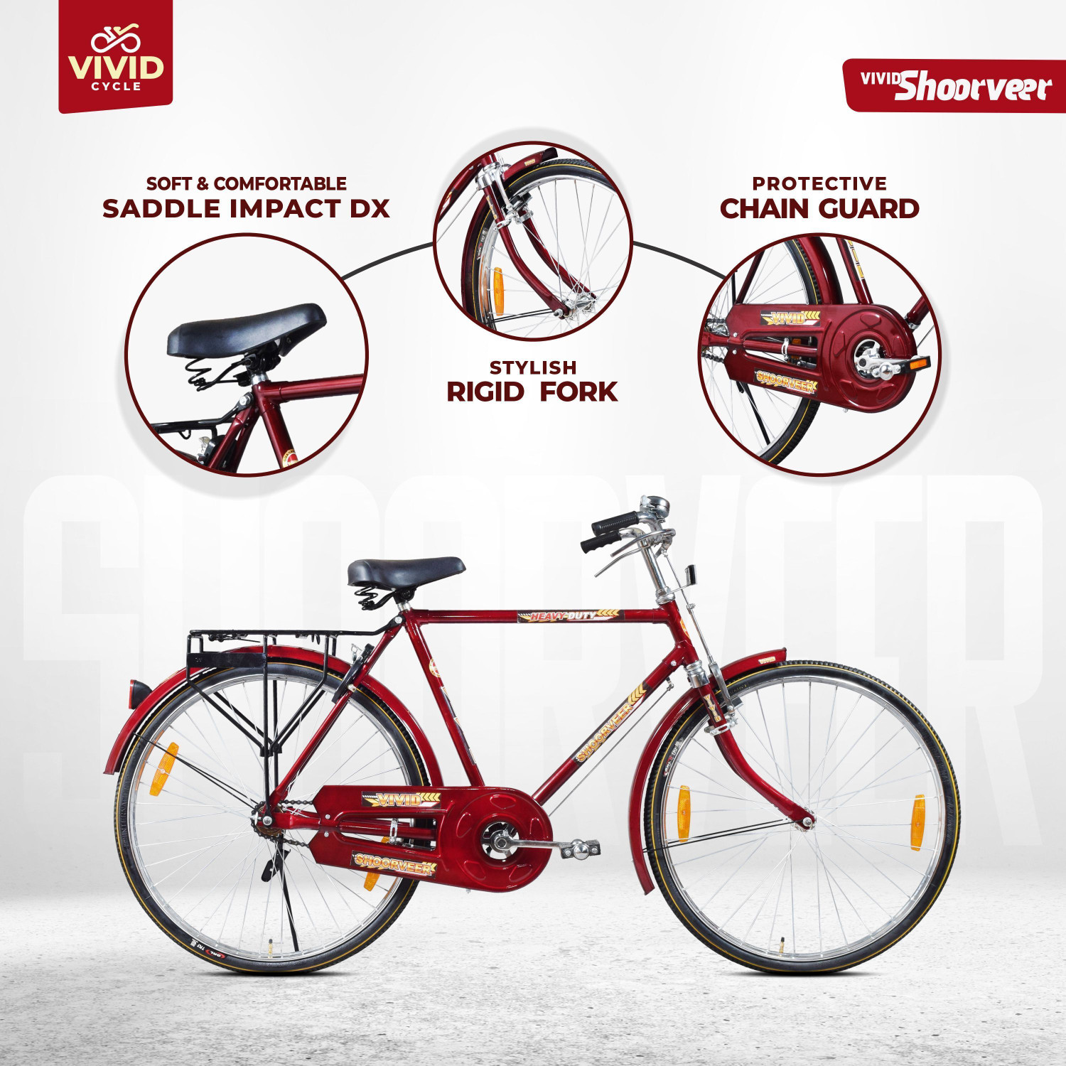 Image of VIVID Shoorveer 26T Roadster Cycle with Carrier, Bell, lock and Side stand - RB Color 26 T (inch) Road Cycle