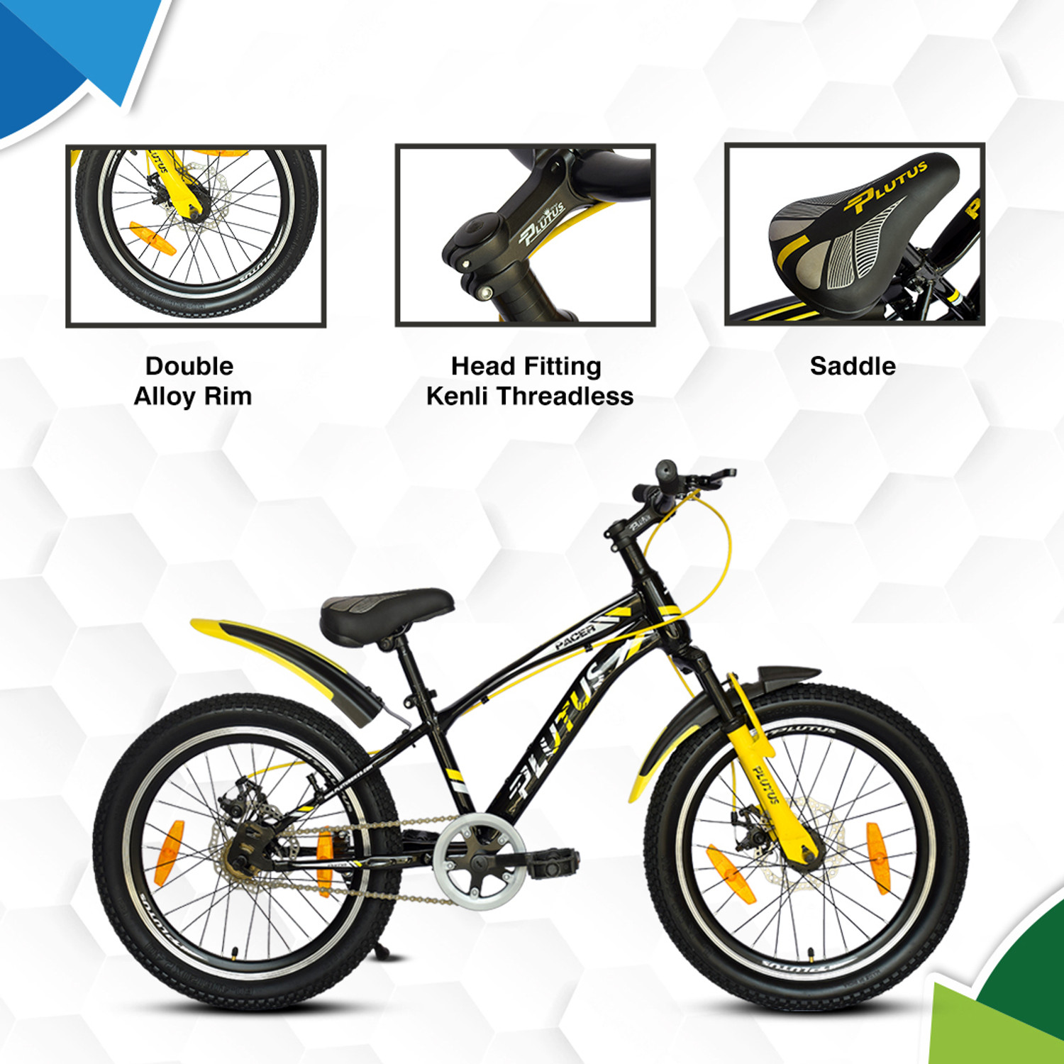 Image of PLUTUS Pacer Cycle for Kids, Power Brake, Single Speed (Yellow) 20 T (inch) Mountain Cycle