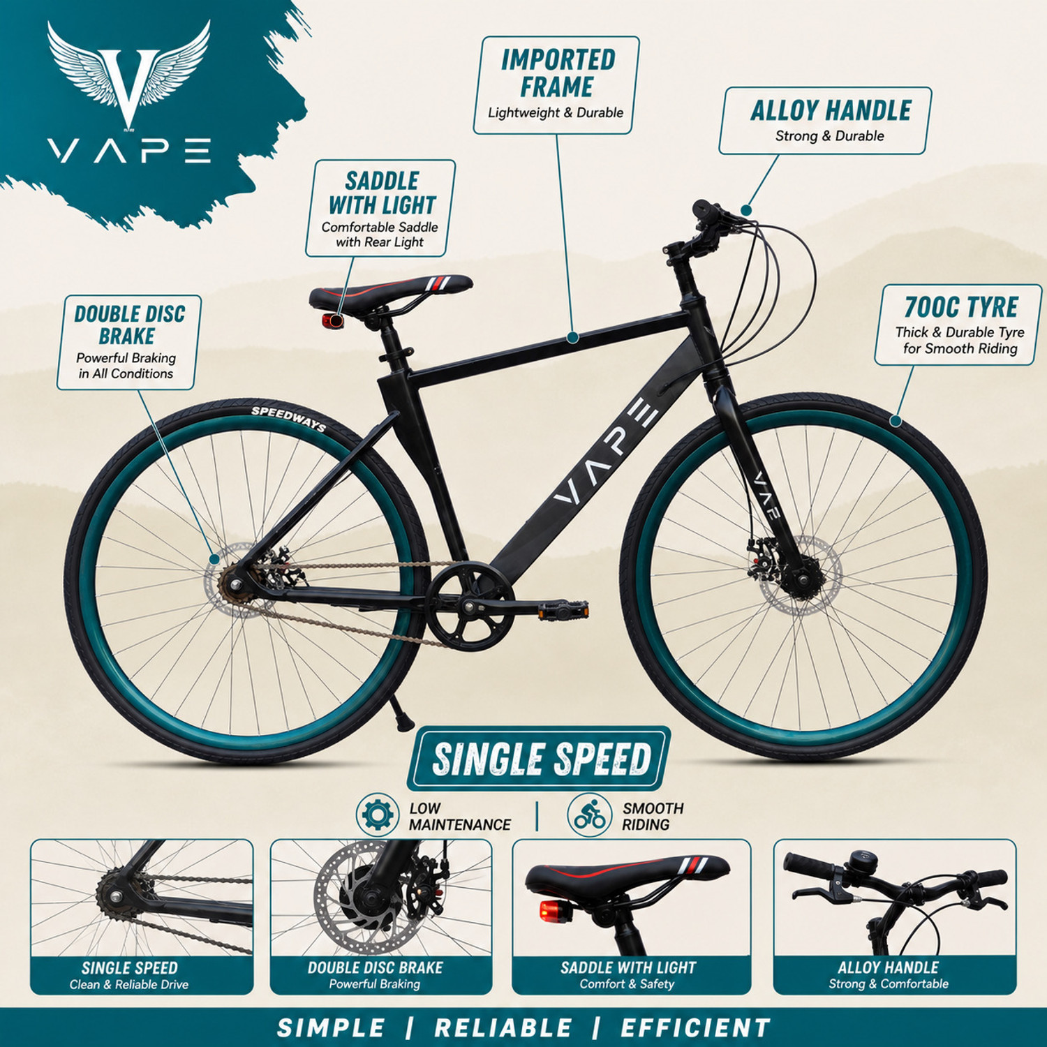 Image of GOAL 700C IMPORTED FRAME || SINGLE SPEED || DOUBLE DISC Hybrid Cycle /City Bike 700C T (inch) Hybrid Cycle /City Bike