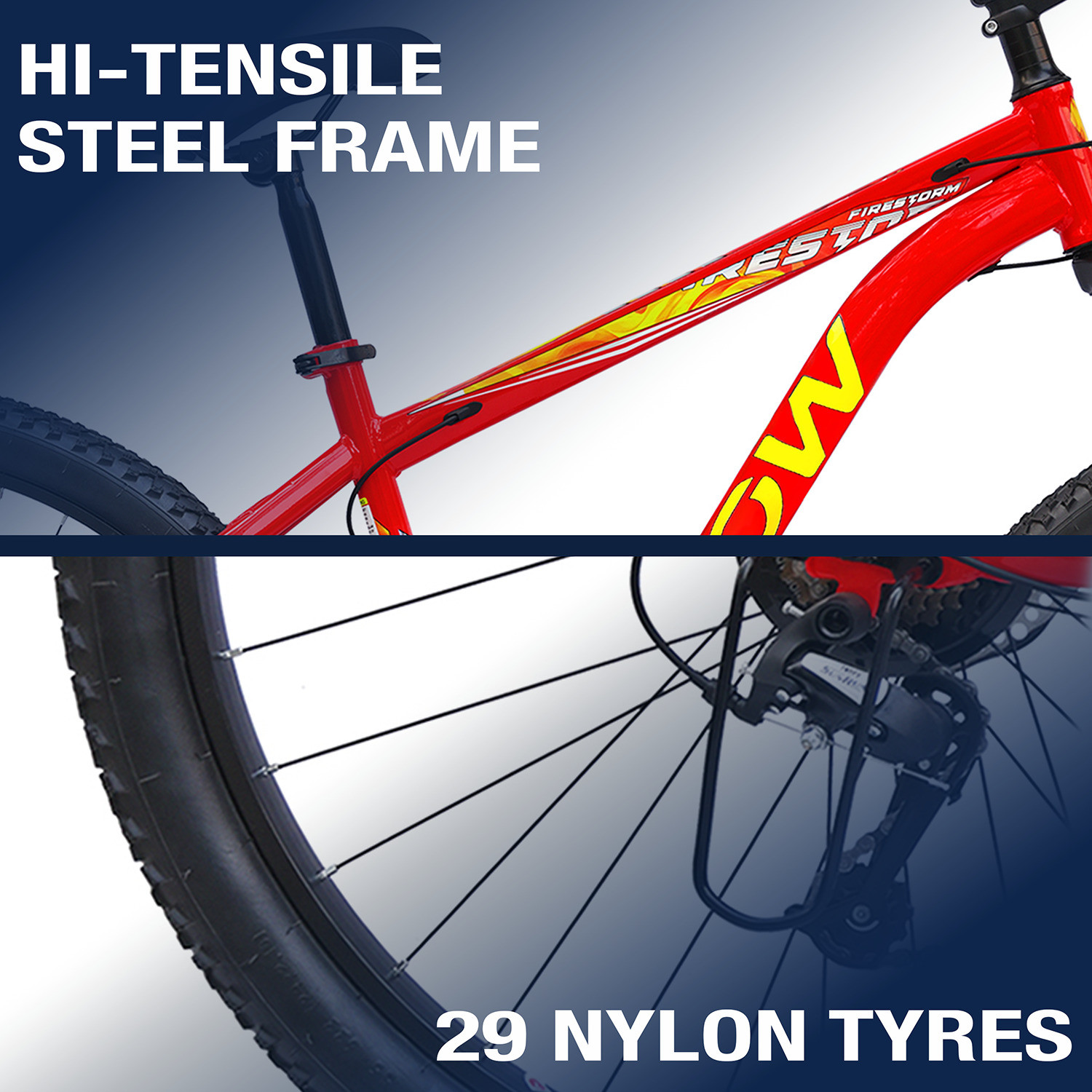 Image of Crow FIRE STORM PRO 7 SPEED|geared|FRONT SUSPENSION|DUAL DISC 29 T (inch) Mountain Cycle (7 Gear, Red, Only Front Suspension)