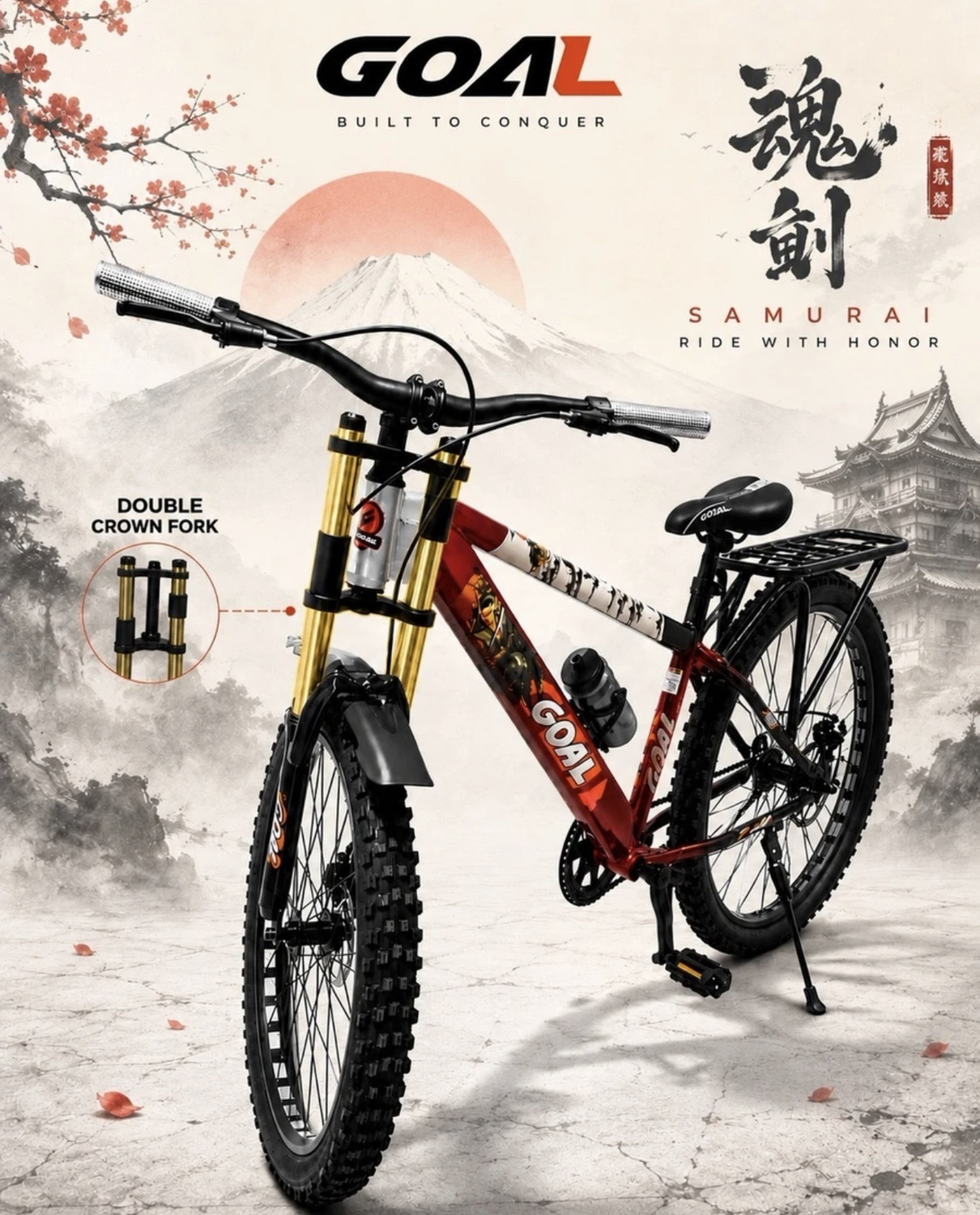 Image of GOAL BLUE SAMURAI||DOUBLE CROWN||SINGLE SPEED||PREMIUM QUALITY 26 T (inch) Mountain Cycle