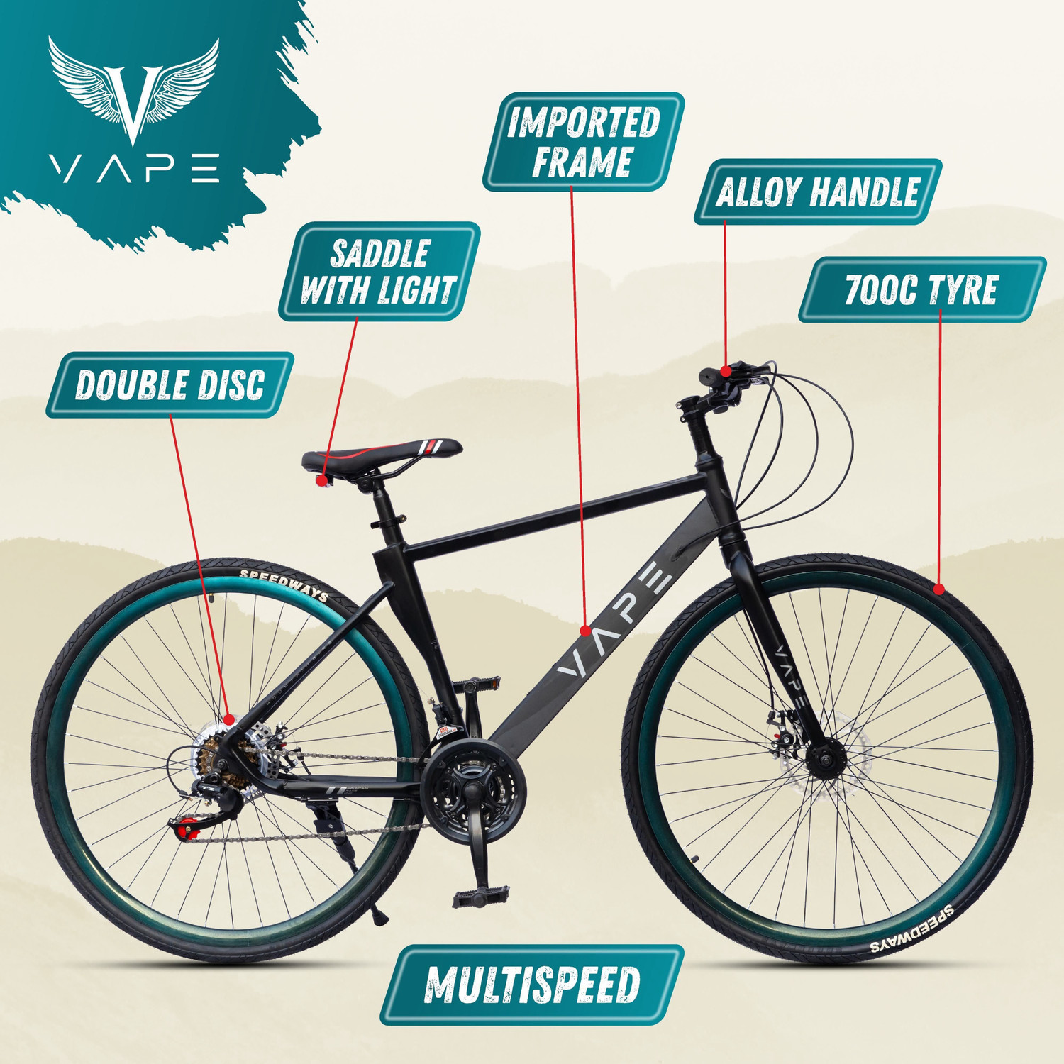 Image of GOAL 700 C mountain bike|| Imported frame || Double Disc Hybrid Cycle /City Bike 700C T (inch) Hybrid Cycle /City Bike