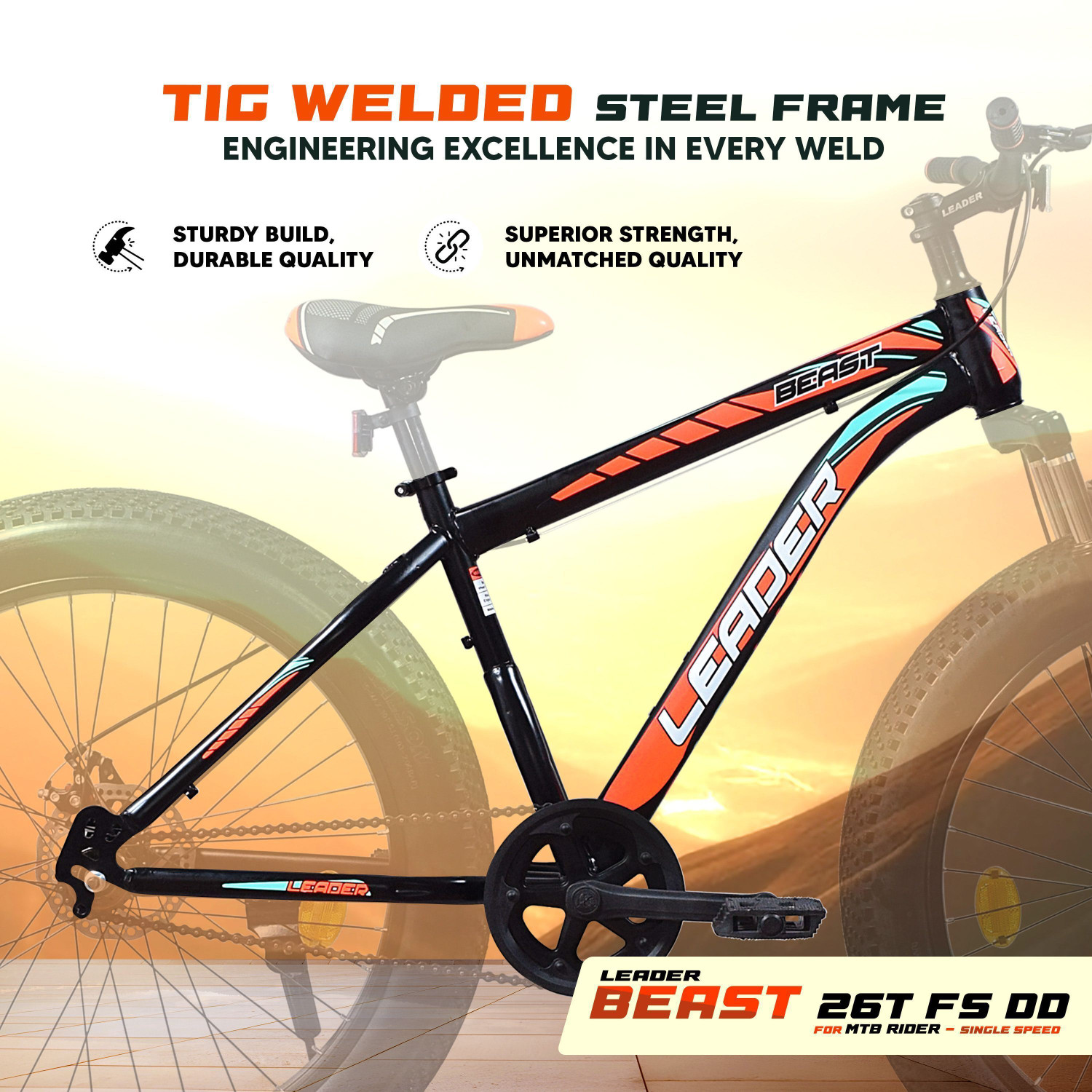 Image of LEADER Beast 26x400 Fat Tire Cycle for Men | Bicycle Front Suspension, Dual Disc Brakes 26 T (inch) Mountain Cycle
