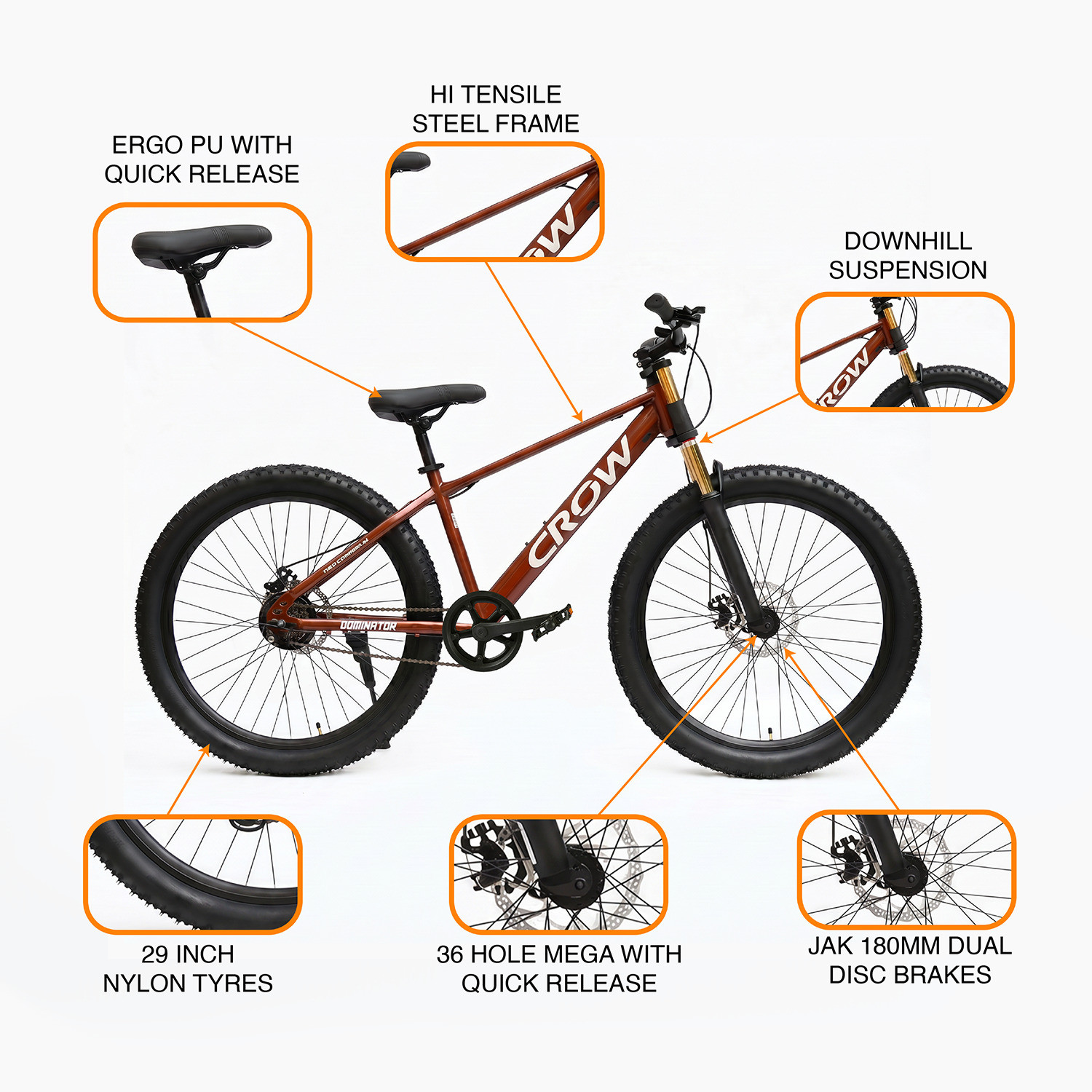 Image of Crow DOMINATOR PRO SINGLE SPEED 29T|DOWNHILL SUSPENSION |JAK DUAL DISC BRAKE 29 T (inch) Mountain Cycle