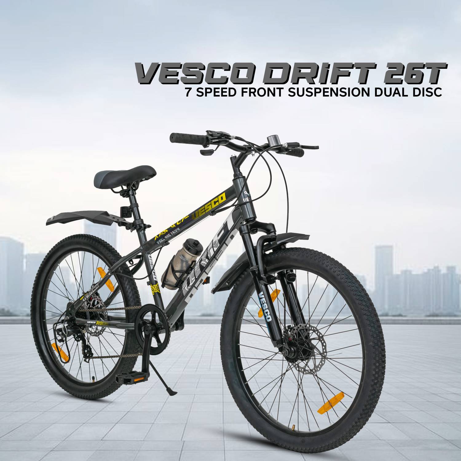 VESCO Drift 26T MTB Cycle 7 Gear Cycle for Men /Boys | Disc Brake, Front Suspension 26 T (inch) Mountain Cycle