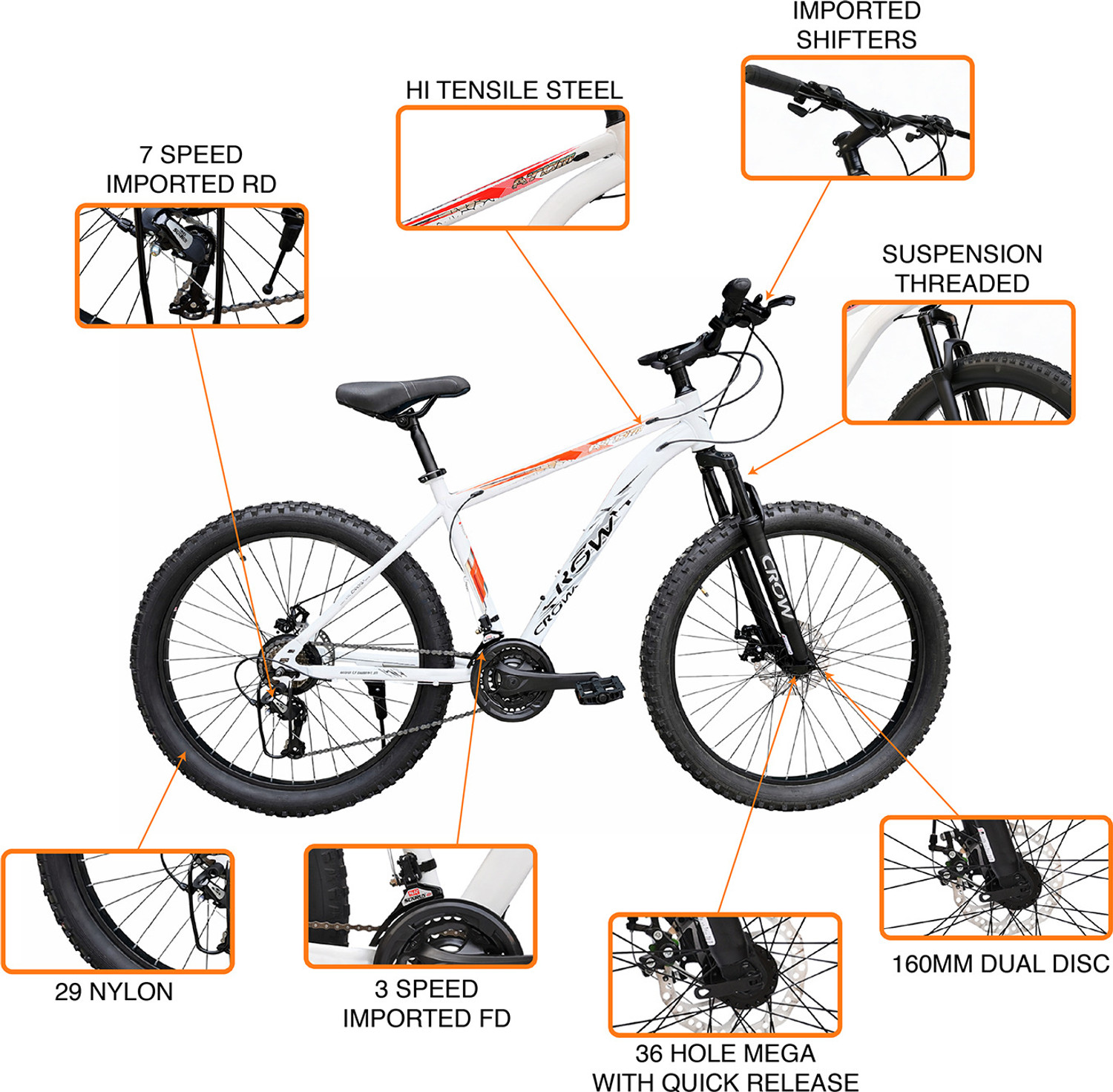 Image of Crow ATOM PRO 21 SPEED|geared|SEMI FAT BIKE|FRONT SUSPENSION|DUAL DISC 29 T (inch) Mountain Cycle