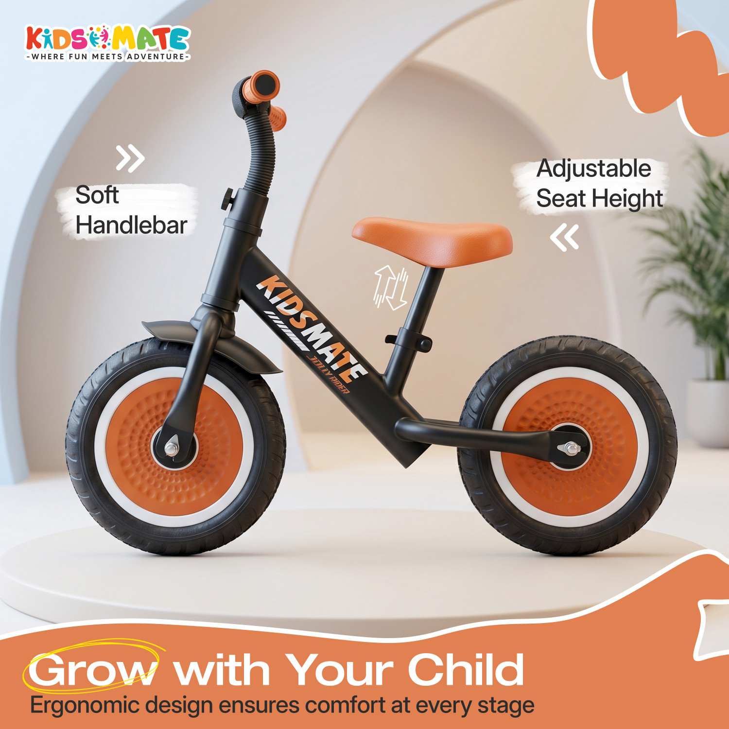 Image of Kidsmate Jolly Rider 2.0 Kids Balance Bike, Pedal-Free Kids Balance Cycle with EVA Tyres 10 T (inch) Balance Bike