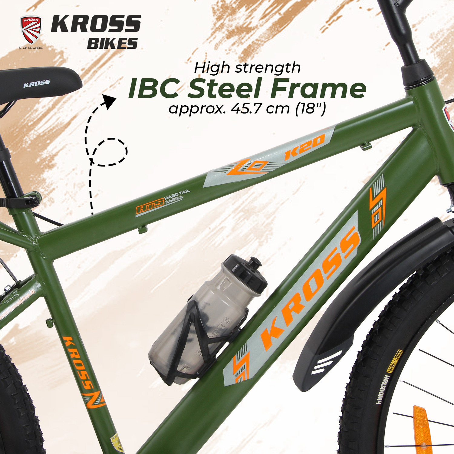 Image of Kross K-2.0 27.5T IBC Steel MTB Bike | Army Green | Single Speed | Front Suspension 27.5 T (inch) Mountain Cycle