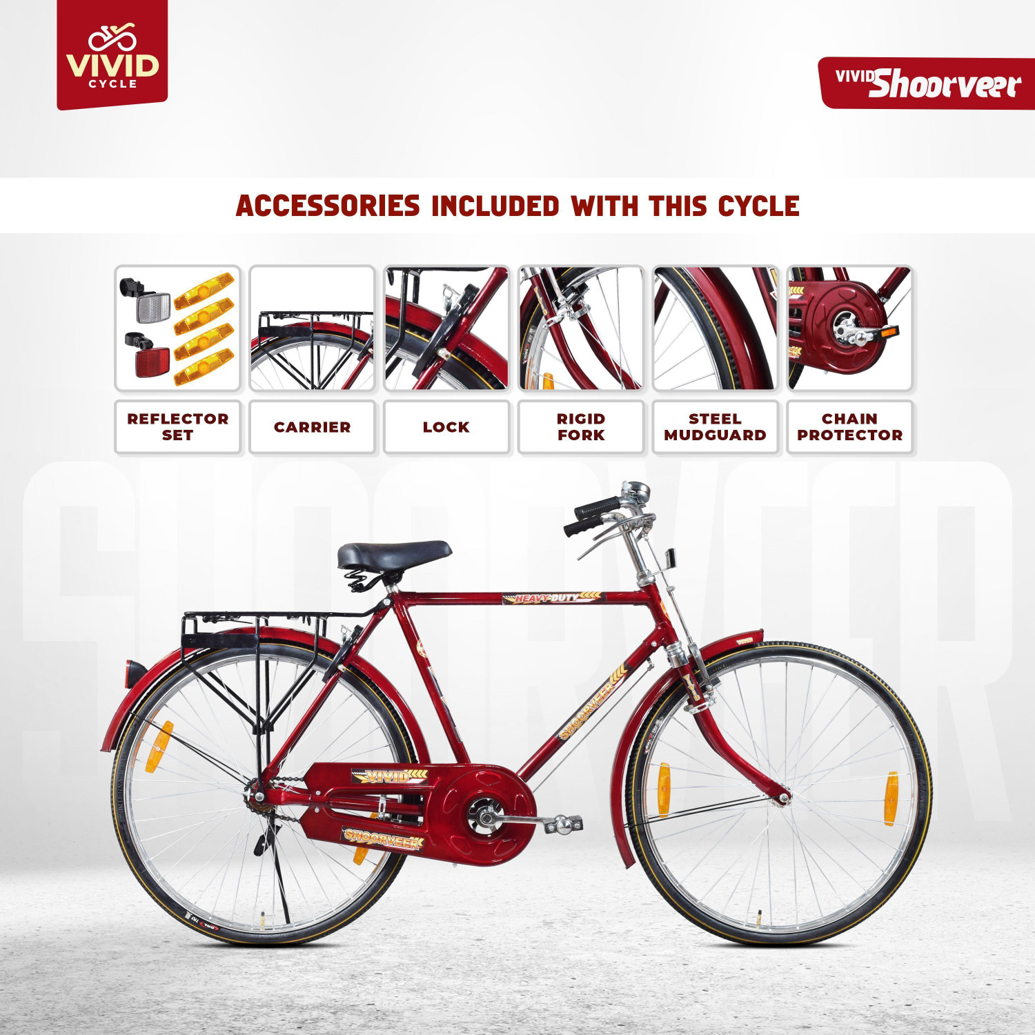 Image of VIVID Shoorveer 26T Roadster Cycle with Carrier, Bell, lock and Side stand - RB Color 26 T (inch) Road Cycle