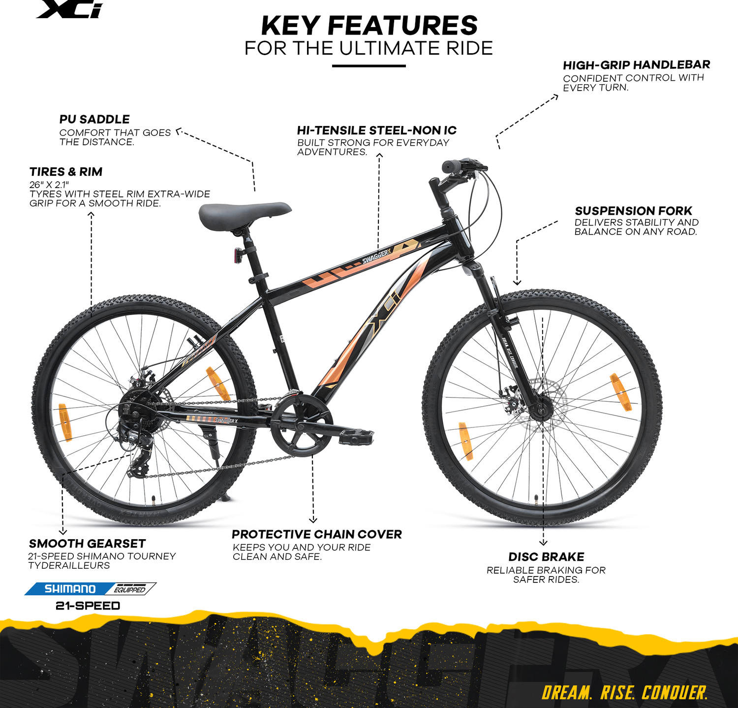 Image of XCi SwaggerX 2.0 Shimano Geared for Men TUF SHOX Suspension 26 T (inch) Mountain Cycle