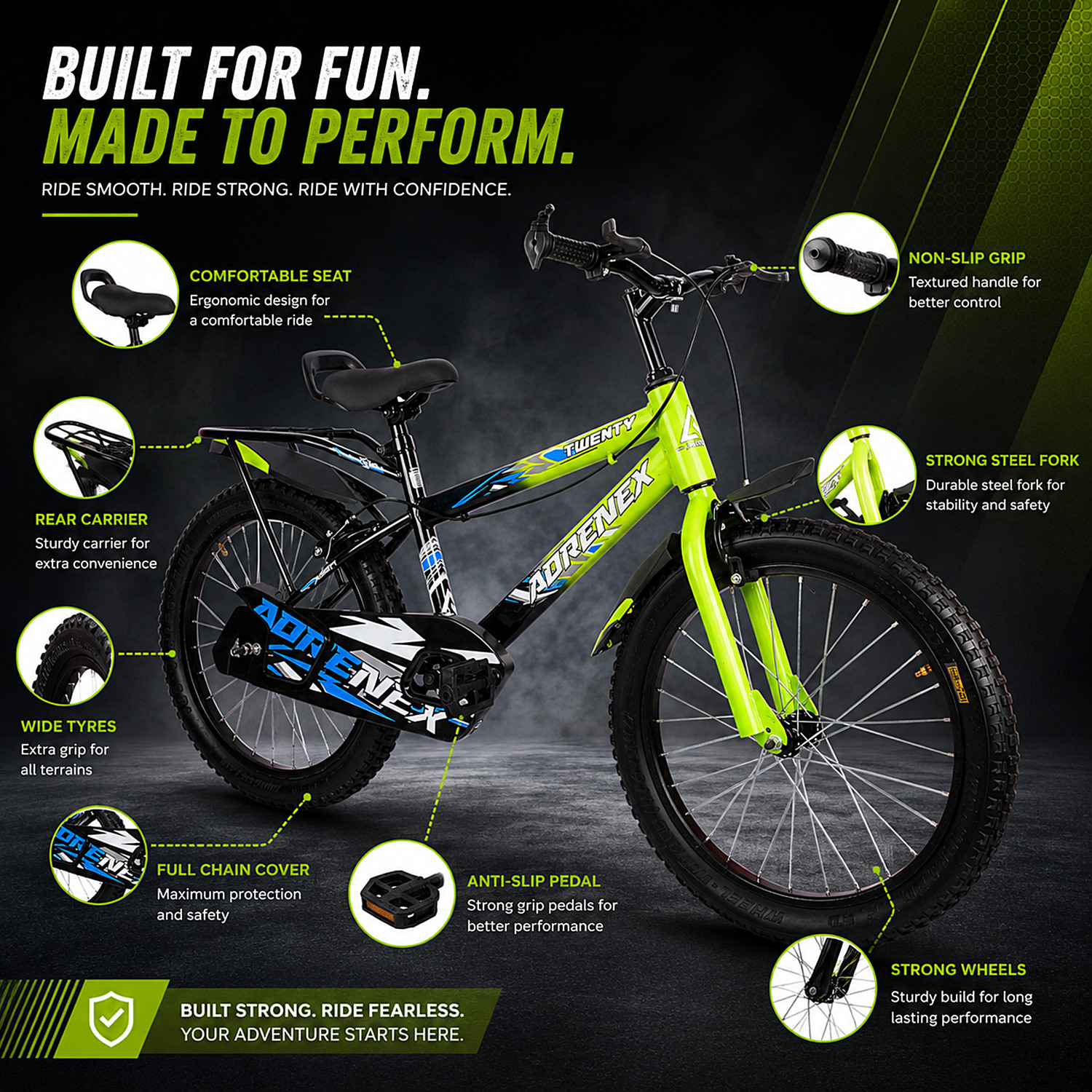 Image of Adrenex 20T PREMIUM TIRETUBE BICYCLE FOR 5 TO 9 YEAR KIDS 20 T (inch) BMX Cycle