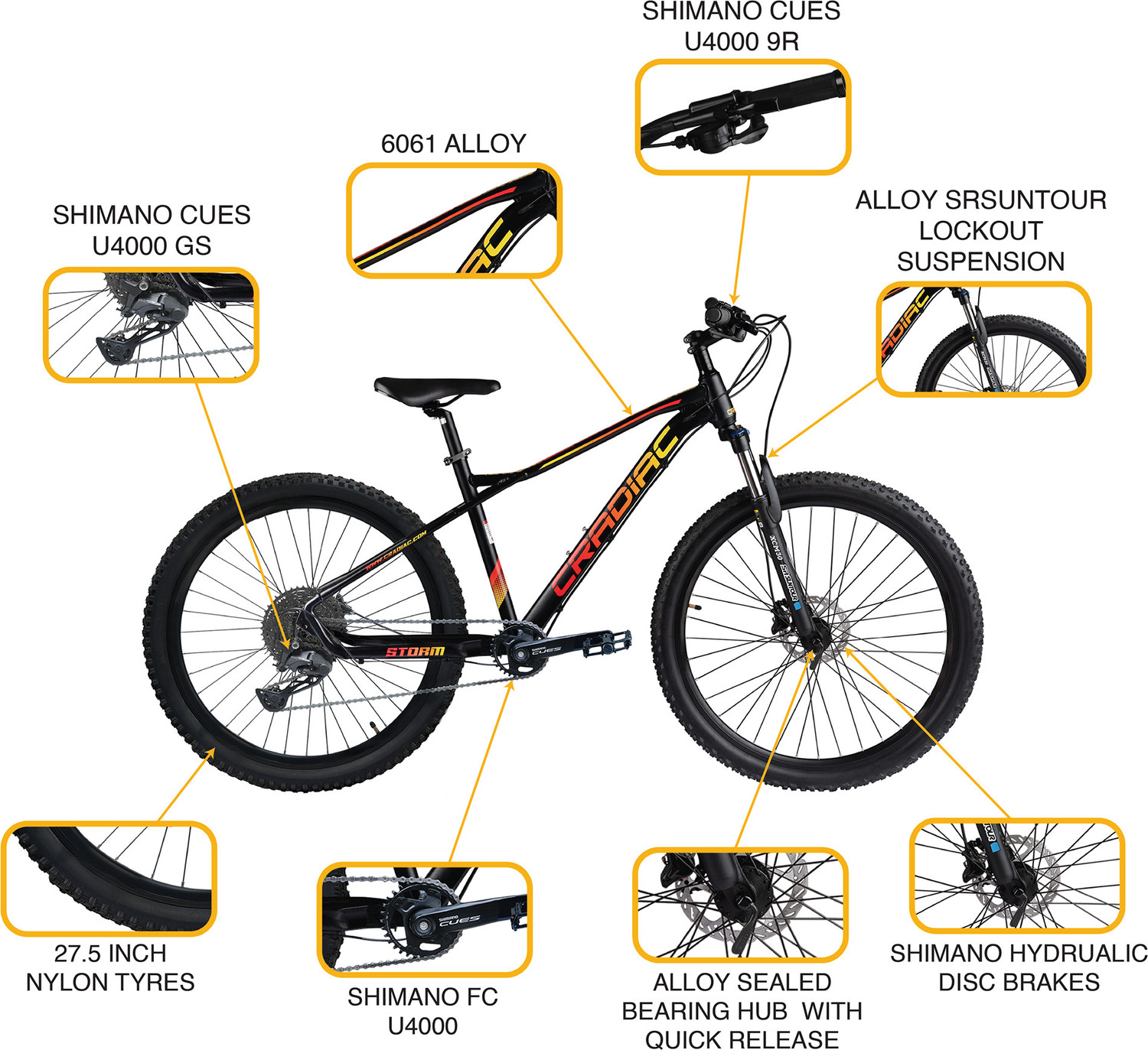 Image of CRADIAC STORM GT 1x9 SPEED | SHIMANO CUES | SR SUNTOUR LOCKOUT SUSPENSION | 27.5 T (inch) Mountain Cycle