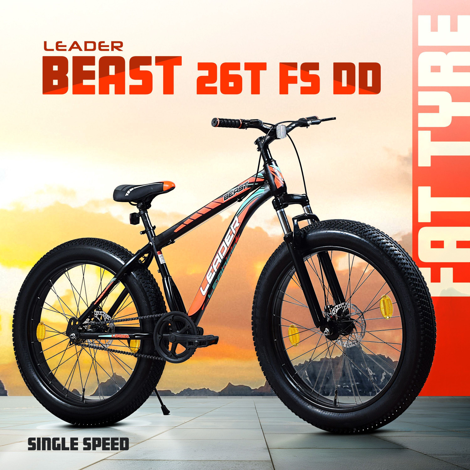 Image of LEADER Beast 26x400 Fat Tire Cycle for Men | Bicycle Front Suspension, Dual Disc Brakes 26 T (inch) Mountain Cycle