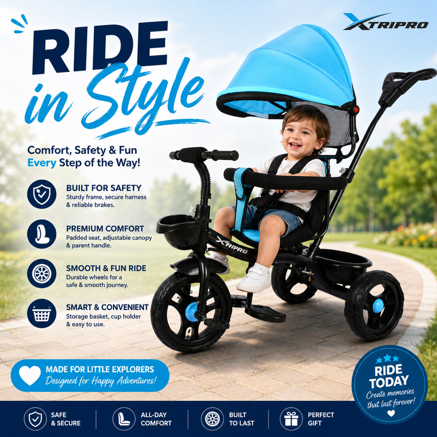 Image of Xaipro PREMIUM NEW R-1 HOOD TRICYCLE FOR 1 TO 3 YEAR KIDS TRICYCLE 10 T (inch) Balance Bike