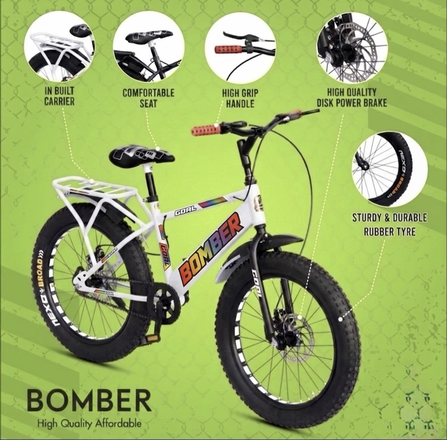 Image of GOAL BOMBER 20T FAT TYRE||DOUBLE DISC|| IN-BUILT CARRIER||PREMIUM QUALITY 20 T (inch) BMX Cycle