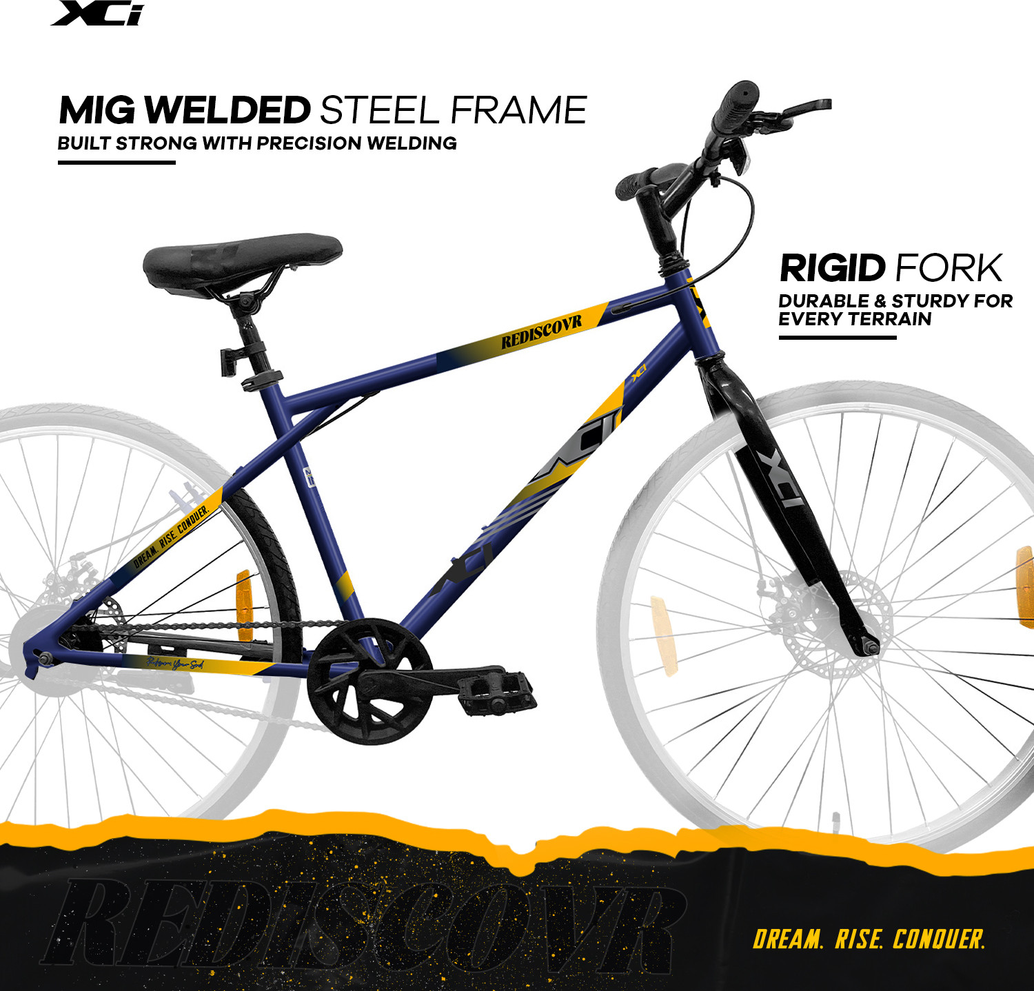 Image of XCi Rediscovr 700C Single Speed Hybrid /City Cycle with Dual Disc Brakes Blue 700C T (inch) Hybrid Cycle /City Bike