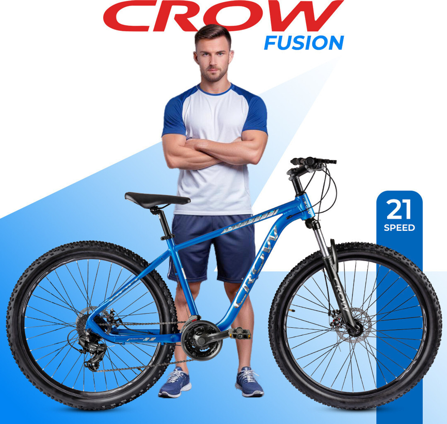 Image of Crow FUSION 21|geared|6061 ALLOY FRAME|LOCKOUT SUSPENSION|DUAL DISC 29 T (inch) Mountain Cycle (21 Gear, Blue, Only Front Suspension)