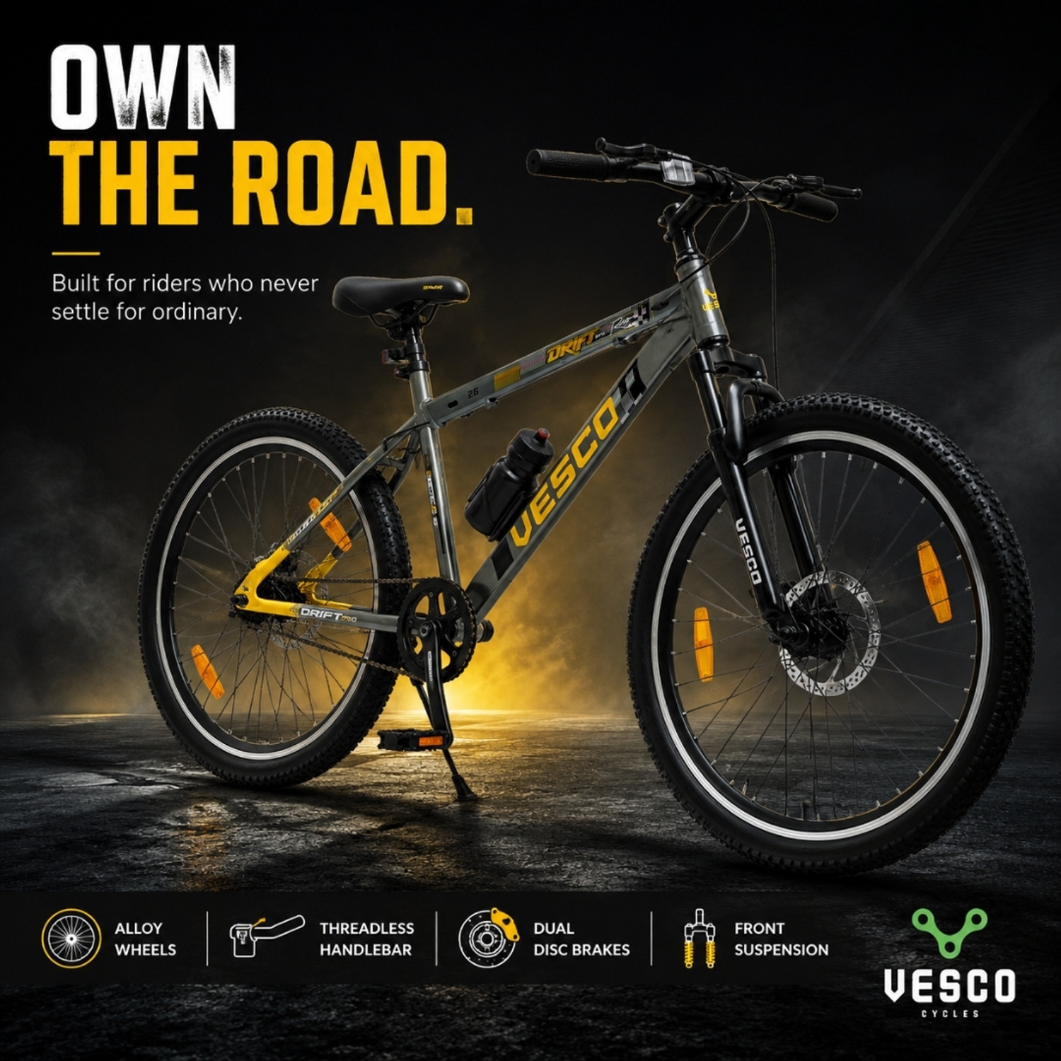 Image of VESCO DRIFT PRO 26T Cycle for Men | Suspension | Alloy Rim | Disc Brakes 26 T (inch) Mountain Cycle