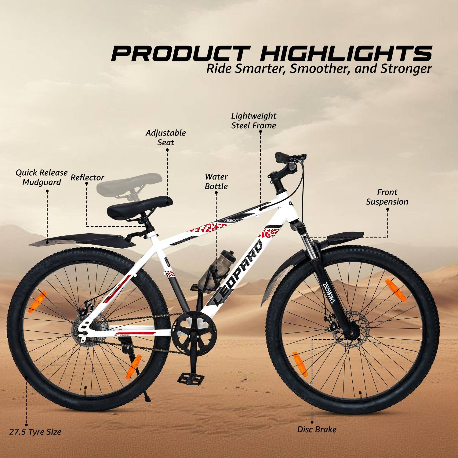 VESCO Leopard 27.5 T White Black MTB Bicycle - Image 4