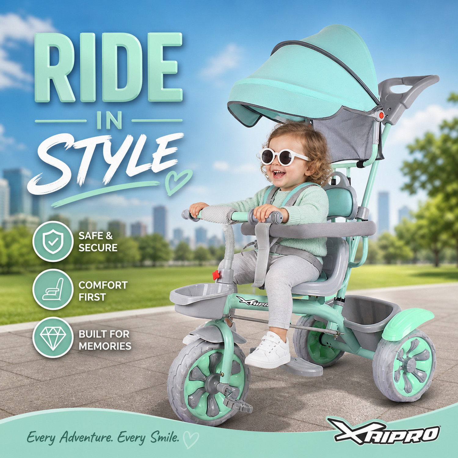 Image of Xaipro PREMIUM NEW R-1 HOOD TRICYCLE WITH BACK MUDGAURD FOR 1 TO 3 YEAR KIDS TRICYCLE 10 T (inch) Balance Bike