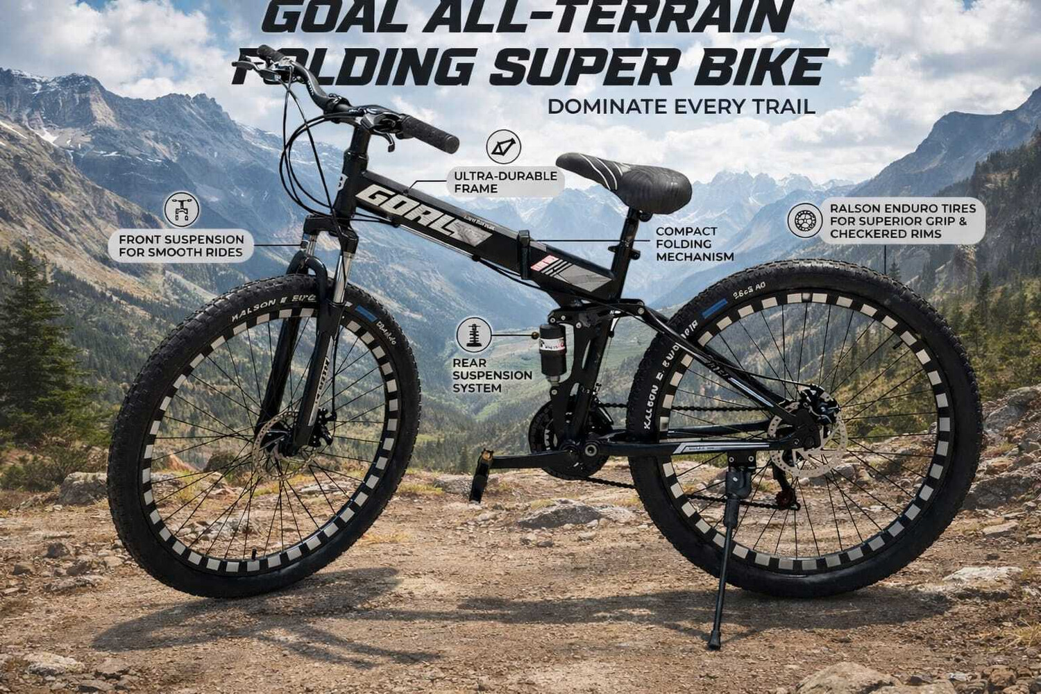 Image of GOAL 26 Inch All-Terrain Folding Mountain Bike - Dual Suspension, 27.5 T (inch) Folding Bikes /Folding Cycle