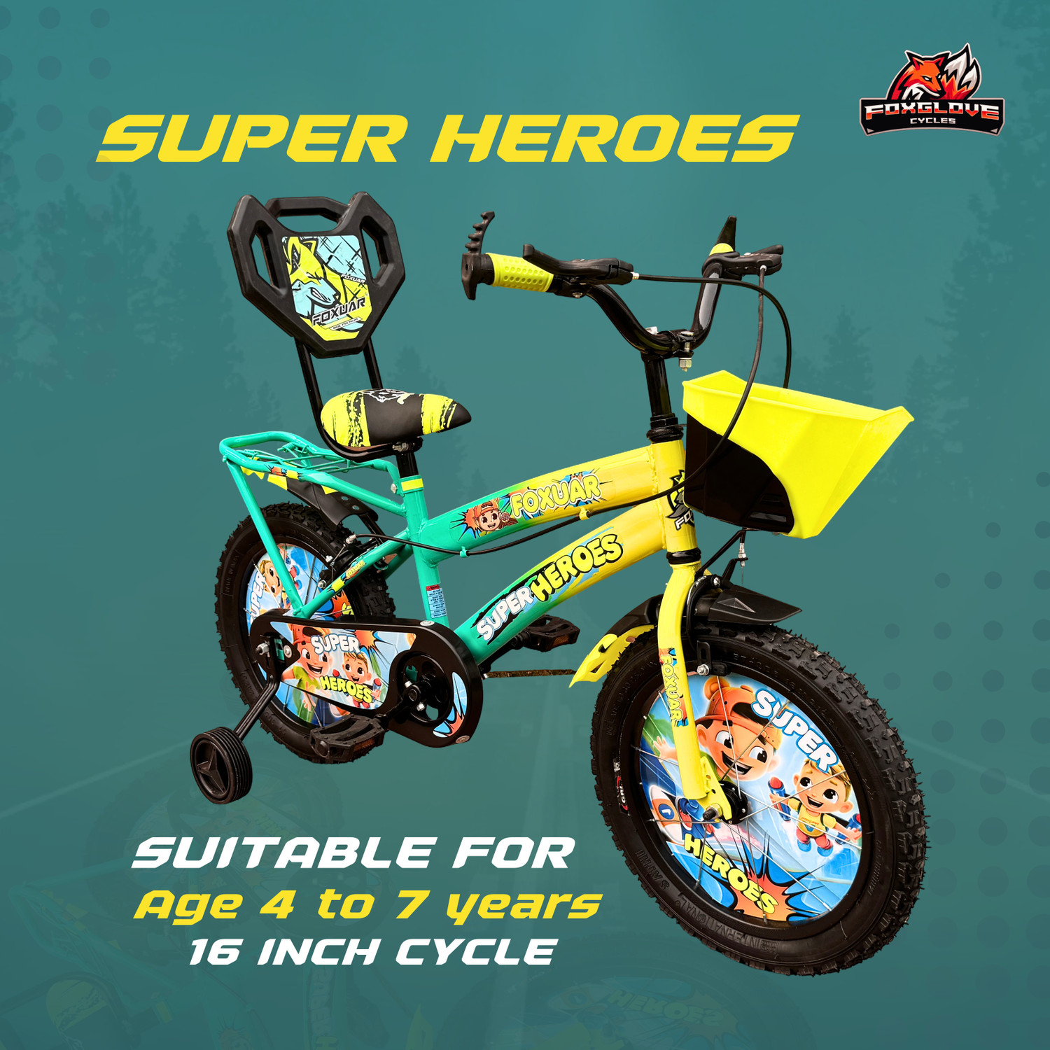 Image of FOXGLOVE SUPERHEROES 16 T DUAL COLOUR TYRE TUBE CYCLE FOR KIDS AGE 5 TO 8 YRS FULL /FITTED 16 T (inch) Road Cycle
