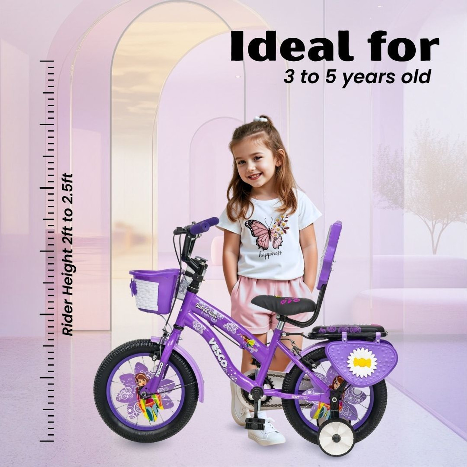 Image of VESCO Super Girl 14T Kids Cycle for Girls | Support Wheels | EVA Tyres 14 T (inch) BMX Cycle
