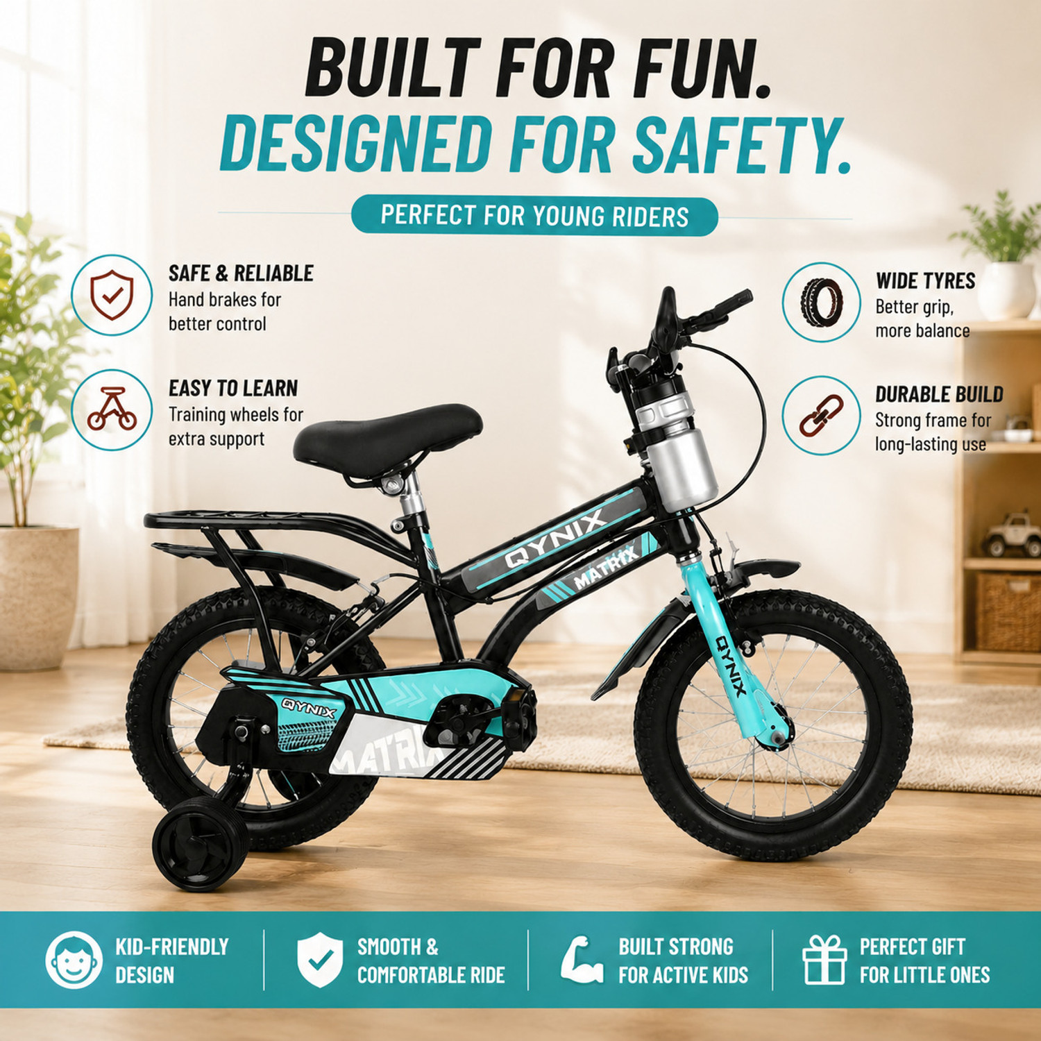 Image of QYNIX Matrix 14T For 2-5 Years Kids Bicycle with Training Wheels & Carrier 14 T (inch) BMX Cycle